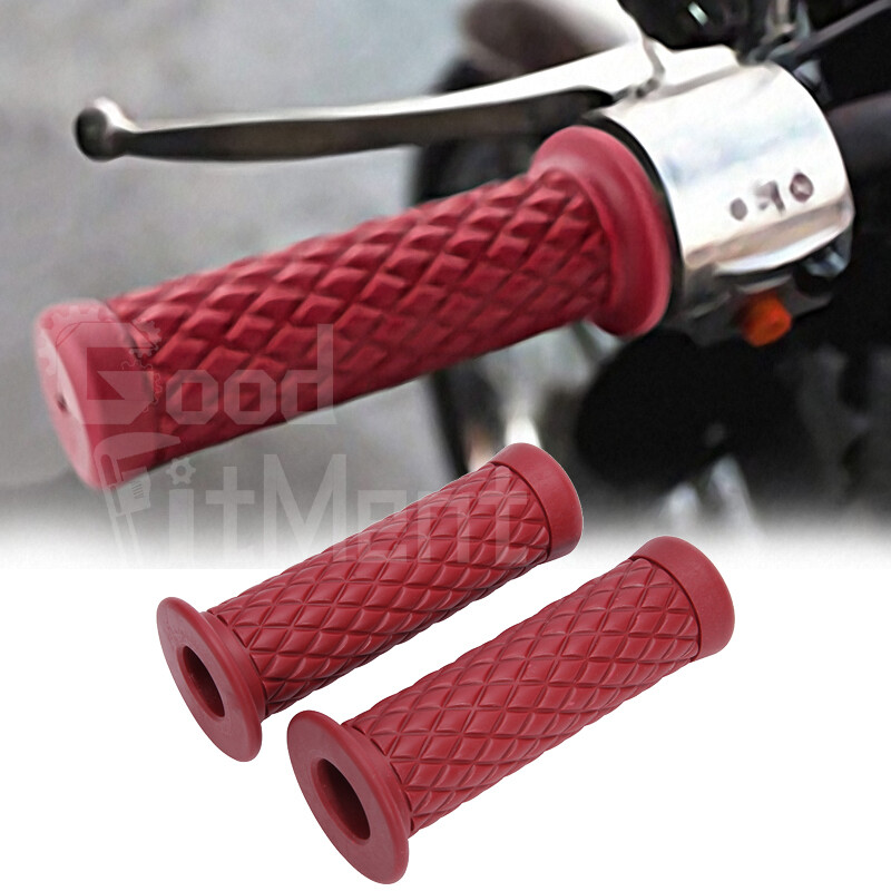 Motorcycle 7/8″ Hand Grips Handlebar Rubber Bar End Red For Honda Suzuki Yamaha