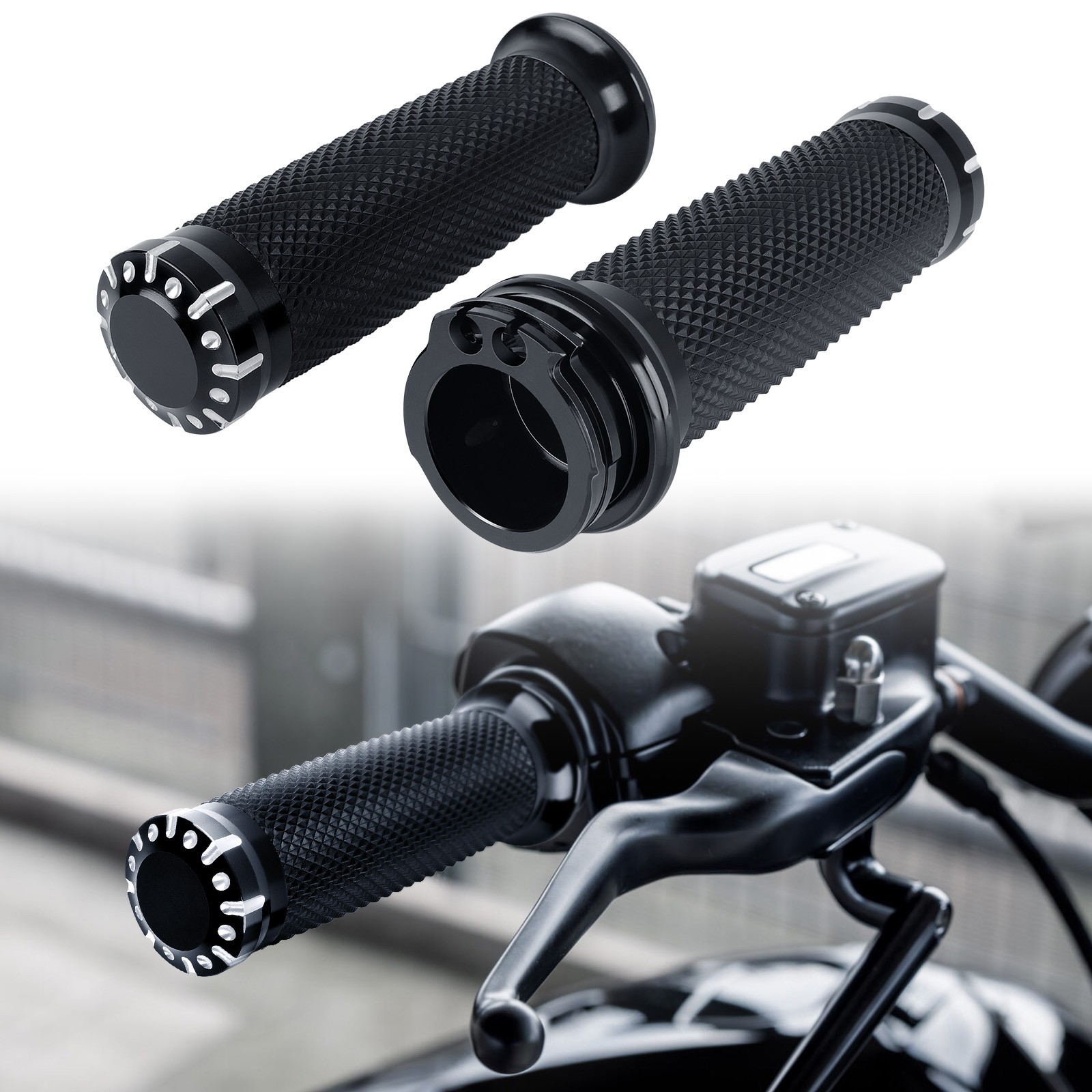 Black Motorcycle 1″ Handlebar Hand Grips w/ Switches Control Housing For Harley