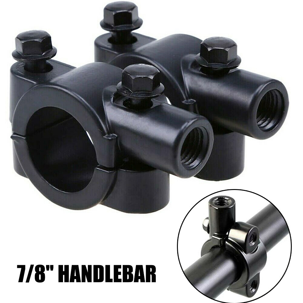 2X Black 7/8″ Dual Sport Motorcycle Handle Bar Mirror Mount Holder Clamp Adaptor