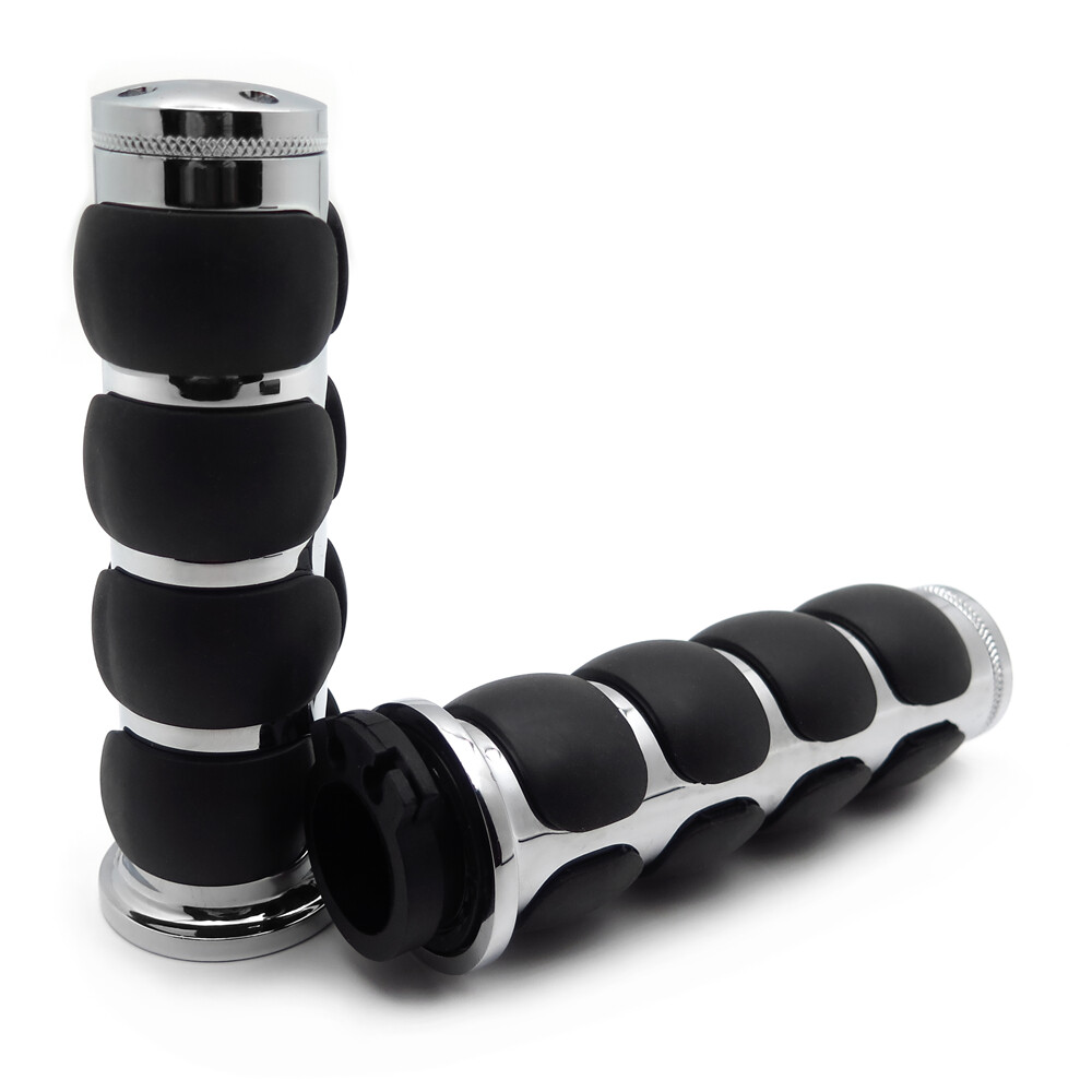 Chrome 1″ 25mm Rubber Hand Grip For Harley Davidson FXDWG Dyna Wide Glide