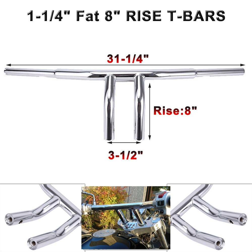 1-1/4″ 8″ RISE T-BARS HANDLEBAR DRAG BAR RETRO MOTORCYCLE CUSTOM UNIVERSAL