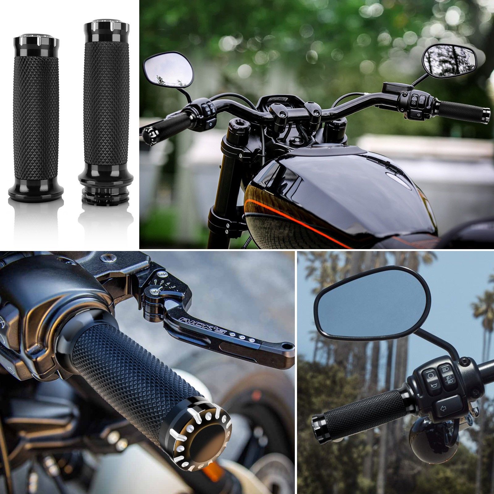 1″ Handlebar Hand Grips w/Switches Controls Housing Harness Black For Harley