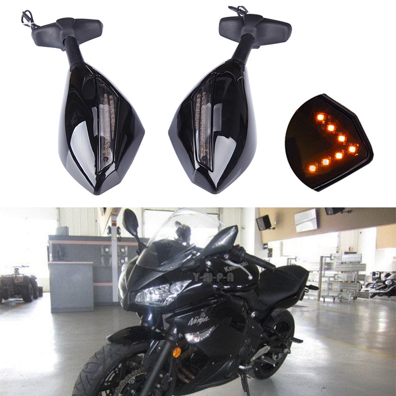 MOTORCYCLE SIDE MIRRORS WITH LED TURN SIGNALS FOR KAWASAKI NINJA EX650R ZX6R US
