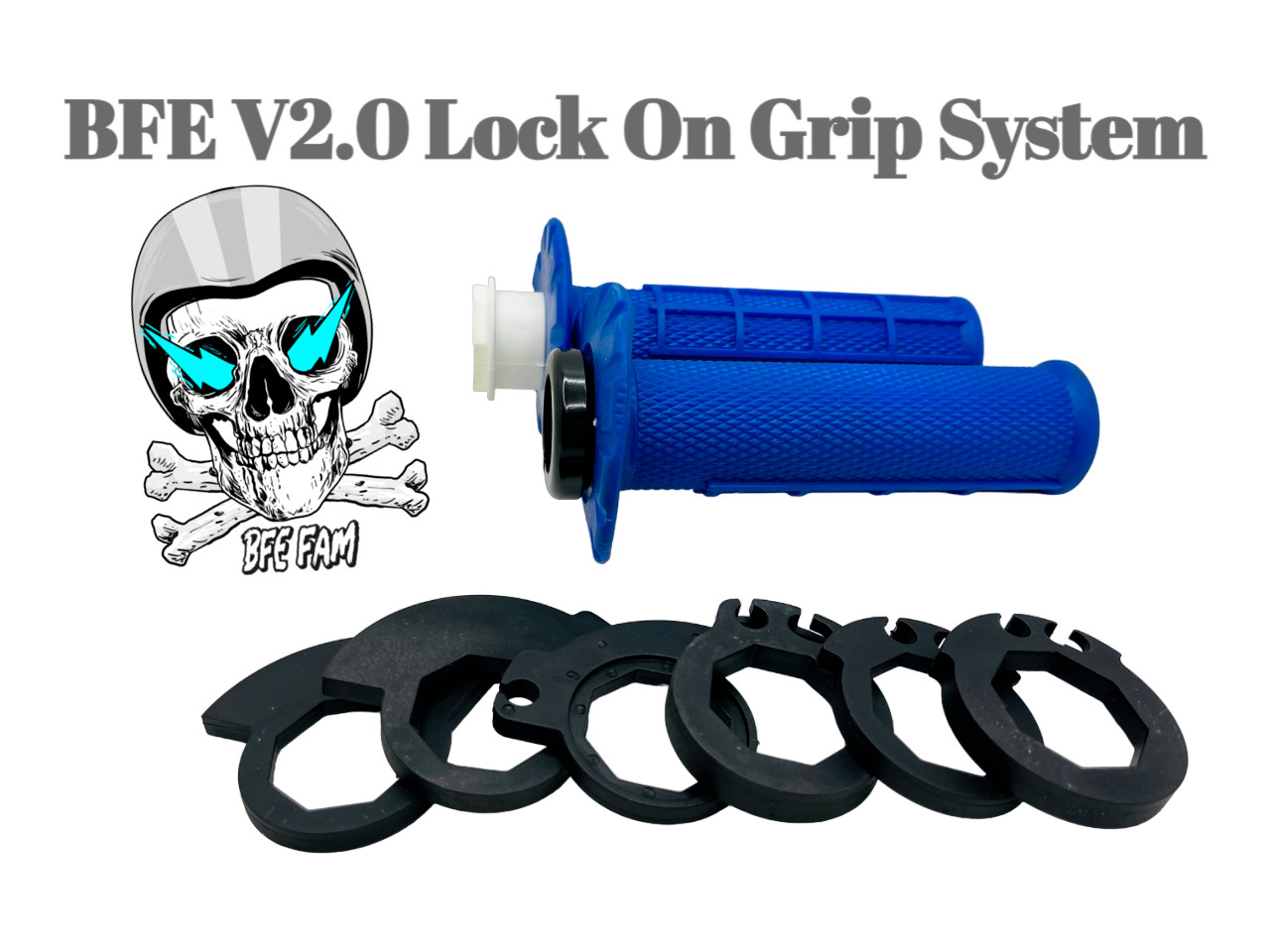 BFE V2.0 7/8″ Lock-On MX Dual Sport Motorcycle Handlebar Grips BLUE Grip System
