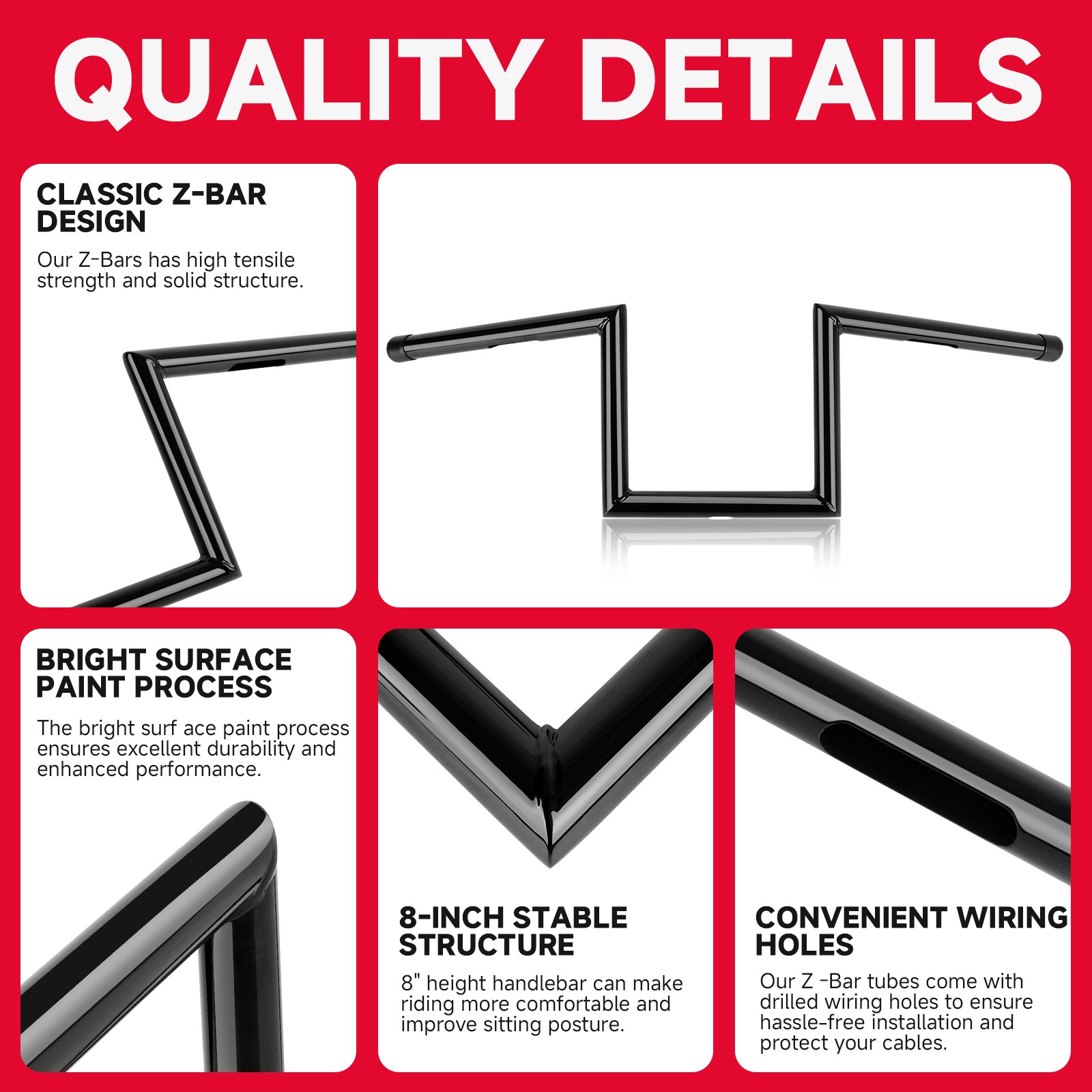Motorcycle 1″ inch Drag Z-Bar Rise 8/10″ Ape Hanger Handlebar For Honda Shadow
