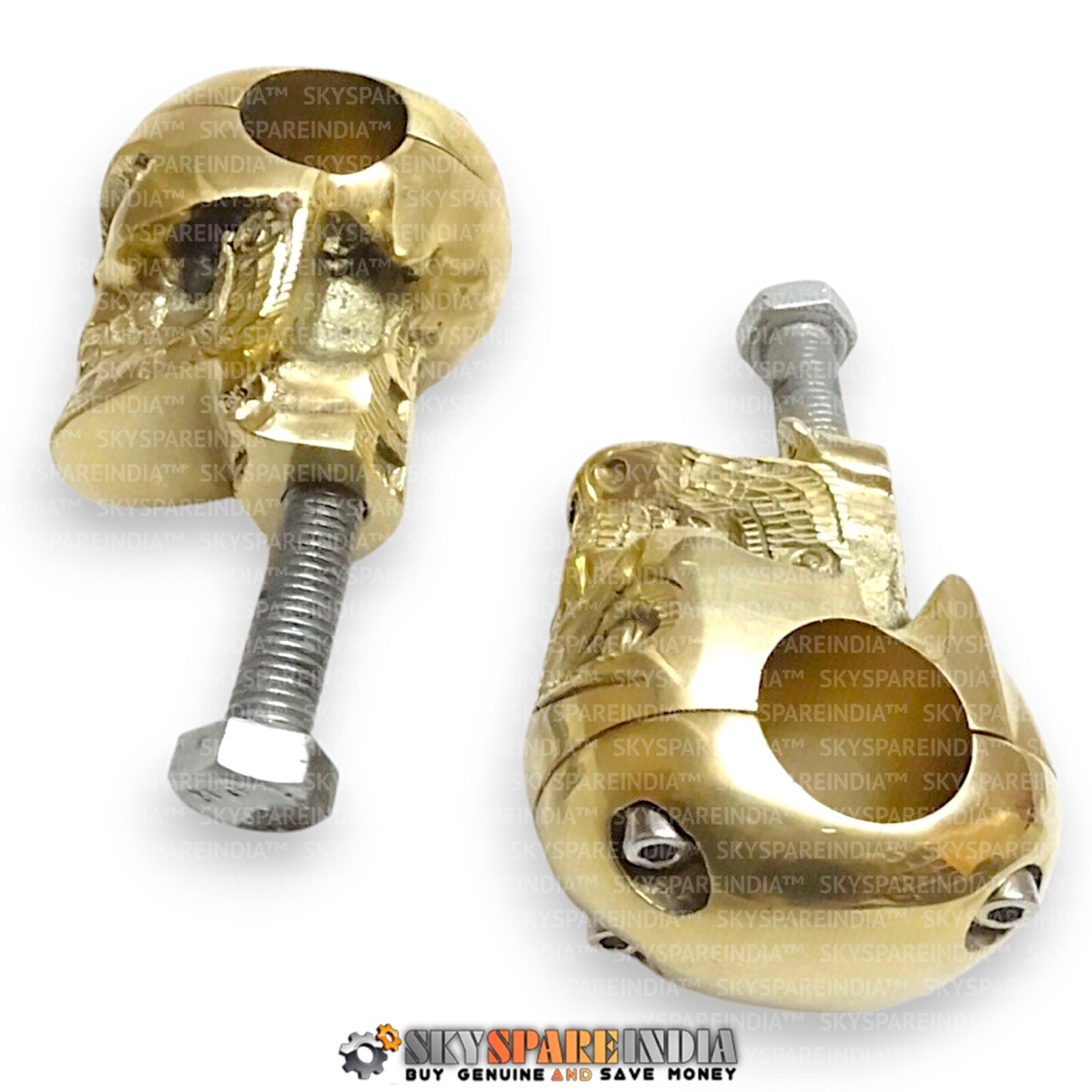 Custom Made Brass Skull 7/8″ Old School Handlebar Risers Compatible With Harley