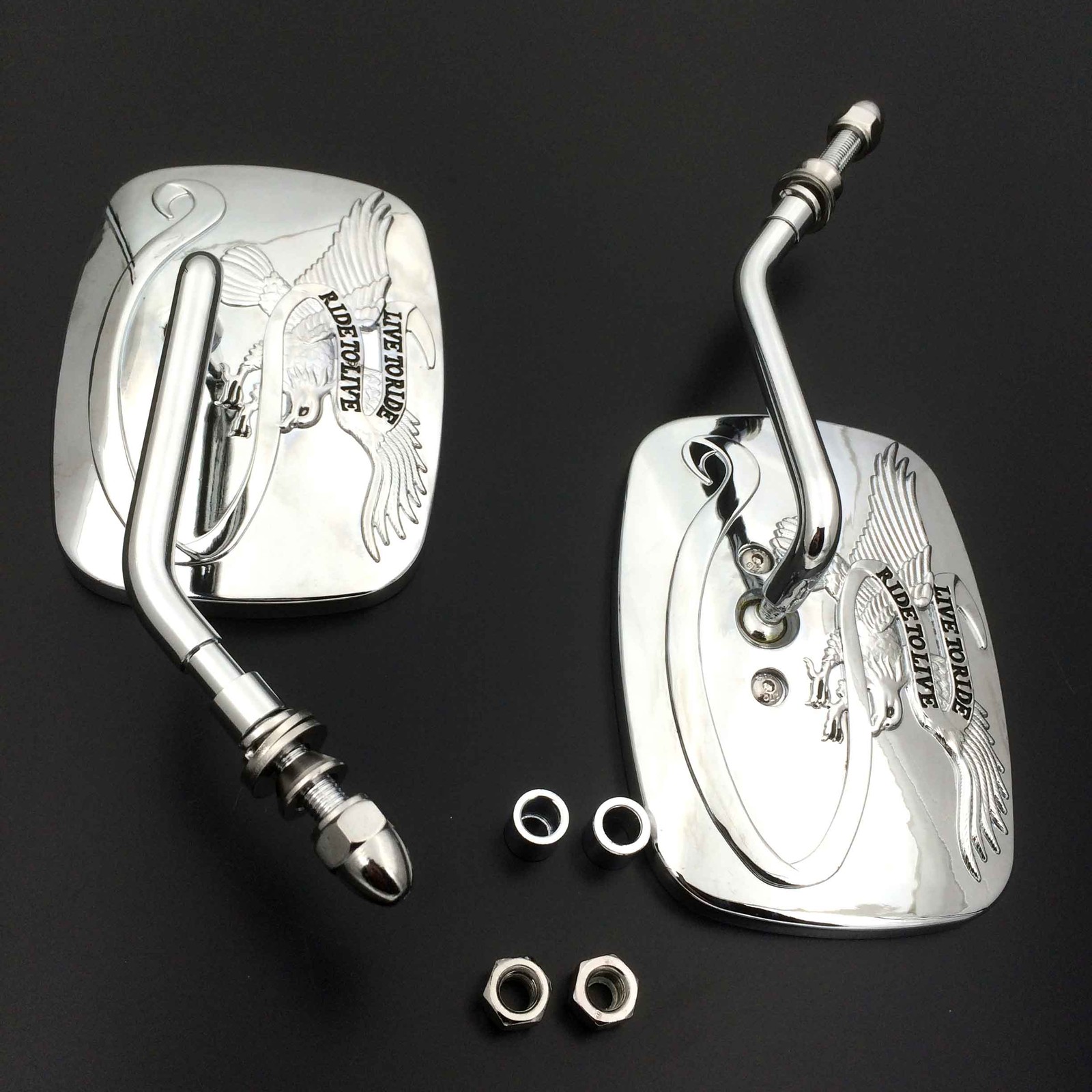Rear View Side Mirrors For Harley Davidson Eagle Spirit Live to Ride 3D Chromed