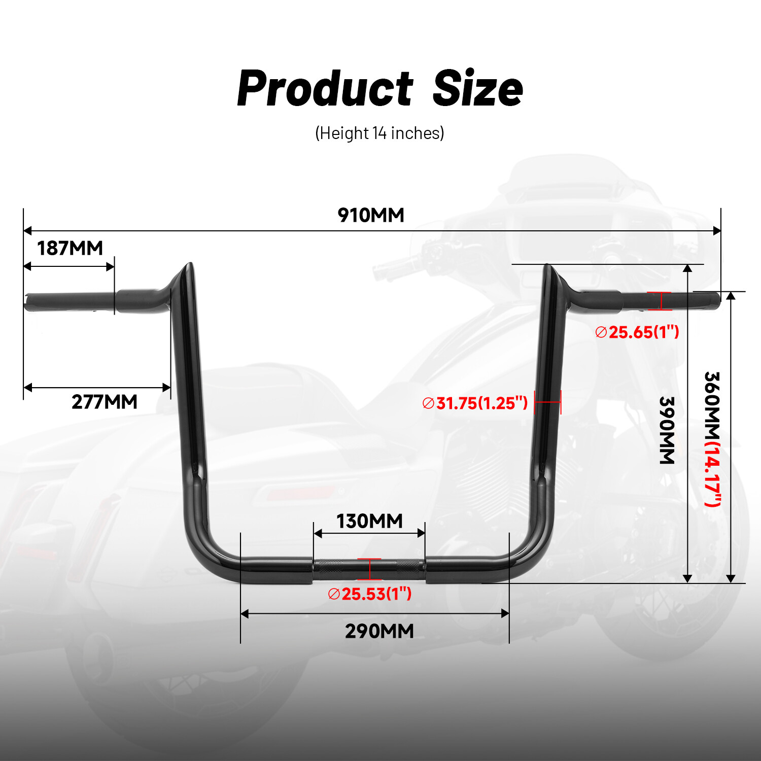 14″ Meathook Hanger 1 1/4″ Bar Handlebar Fit for Touring Electra Glide FLHT FLHX
