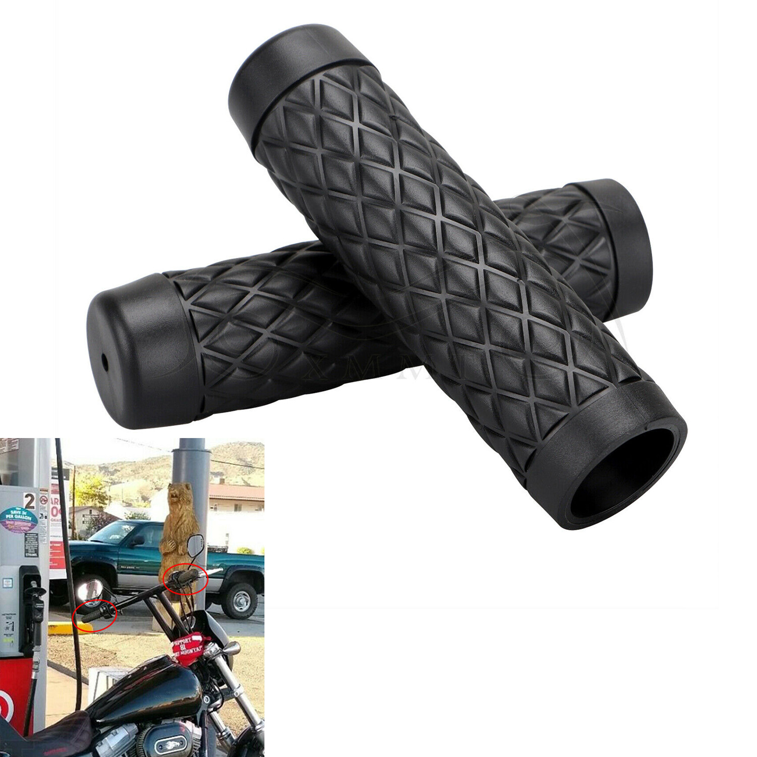 Pair Black Rubber 1 Inch Handle Bar Hand Grips For Harley Dyna Sportster FLHR US