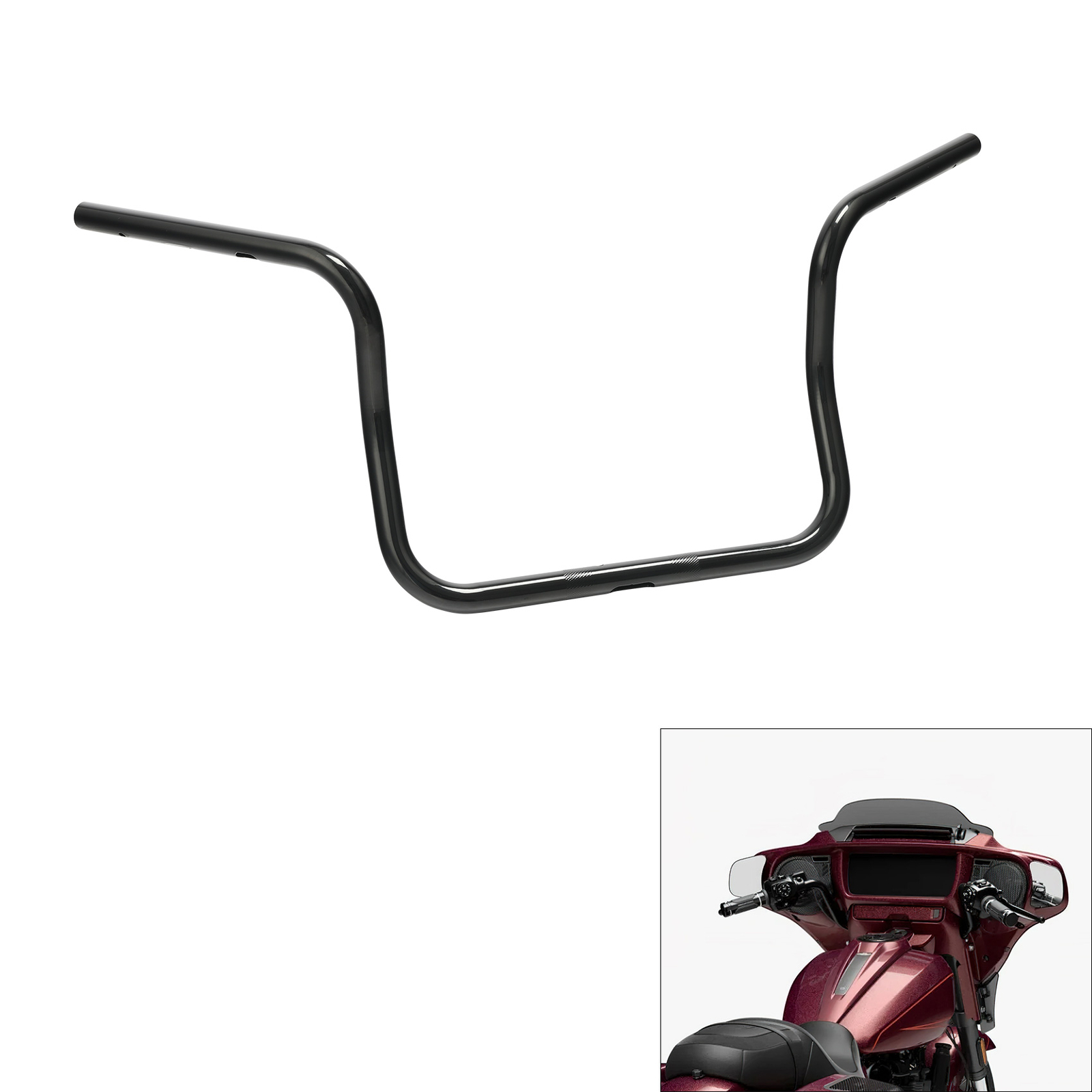 Black 12” Rise 1” Ape Hanger Handlebar Fit For Harley CVO Street Glide 23-26