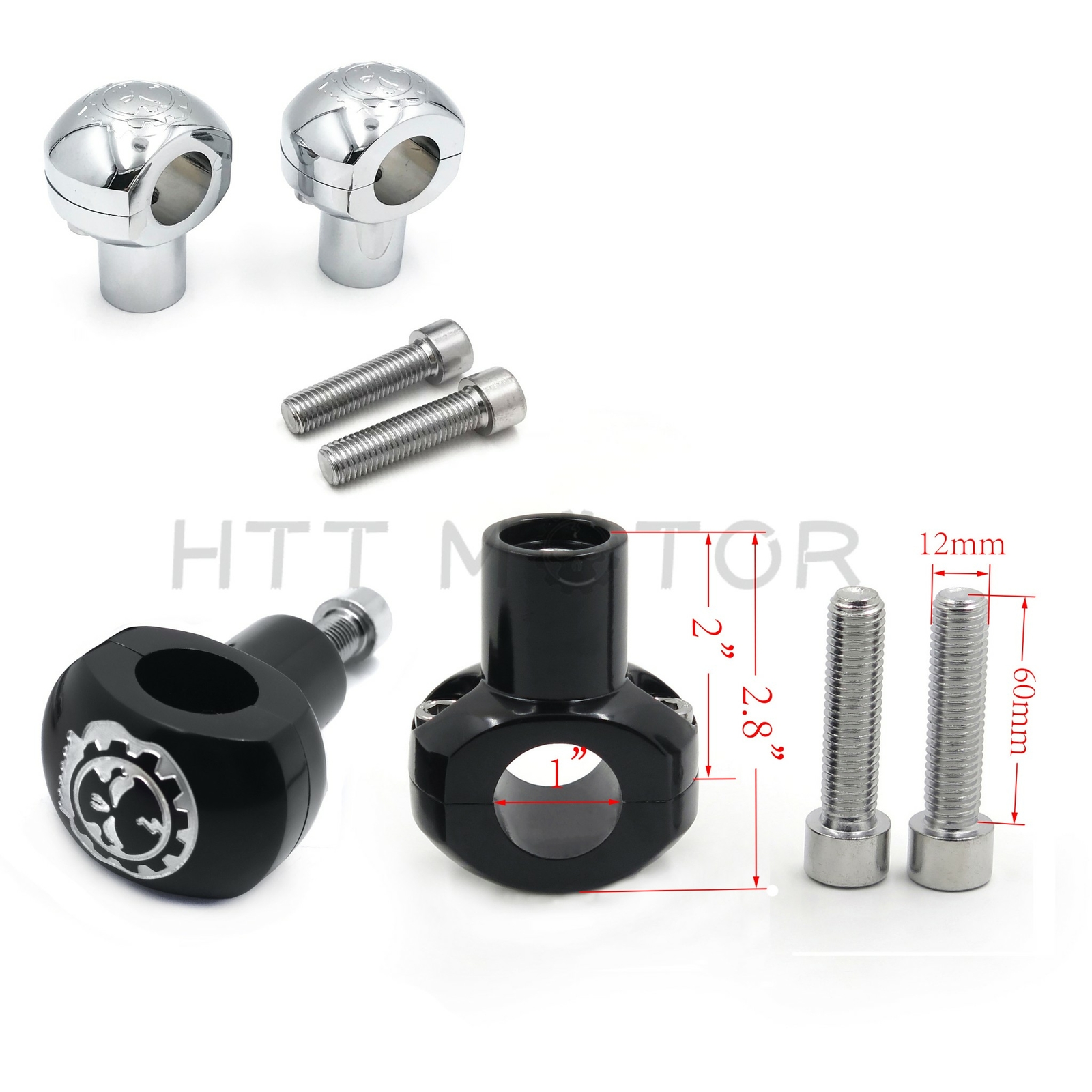 HongK 1″ Gear Chrome Skull Handlebar Riser Universal Fit Harley Honda Yamaha