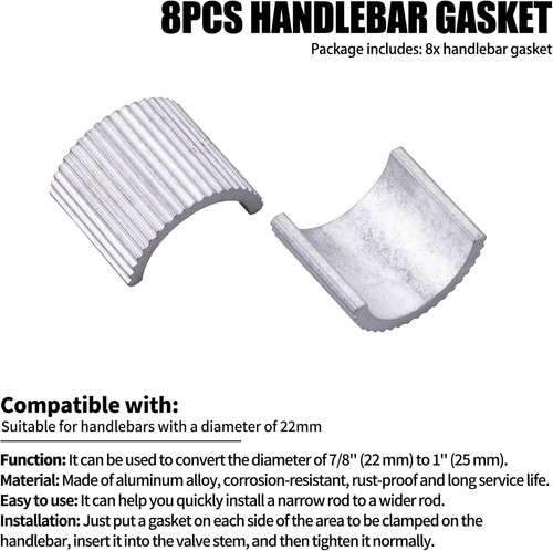 8pcs Handlebar Shim 7/8″ Handlebars to 1″ Motorcycle Handle Bar Spacer silver