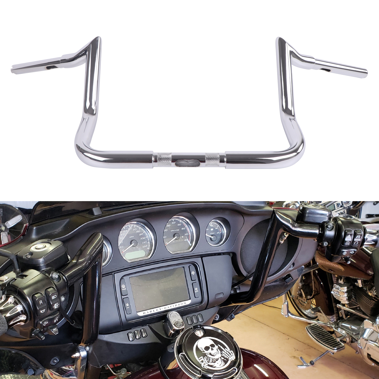 1-1/4″ Chrome 10″ Bagger Handlebars For Harley Touring and Bagger 1996-UP