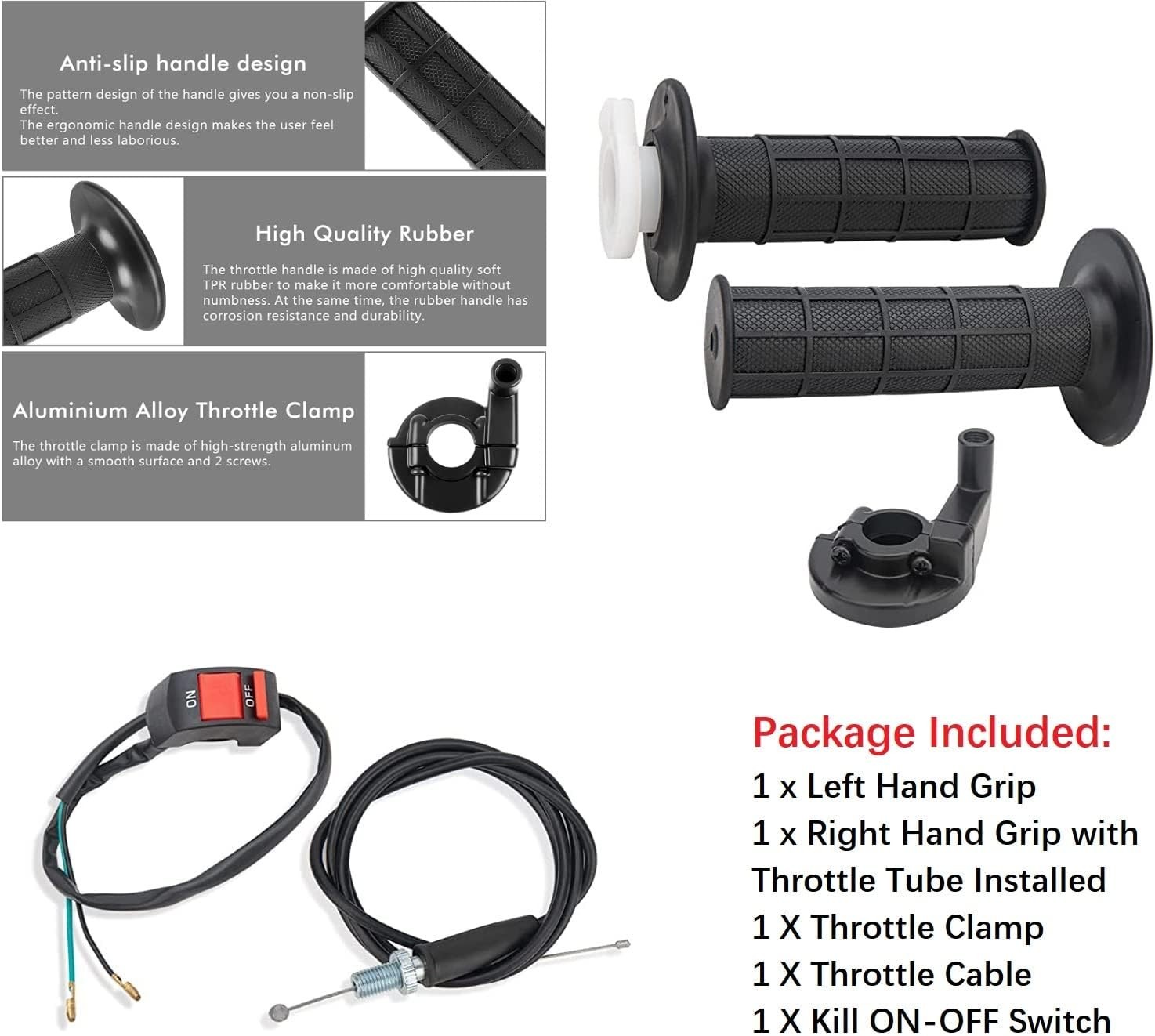 Durable 22mm Twist Throttle Grips with Easy Installation for Dirt Bikes & ATVs