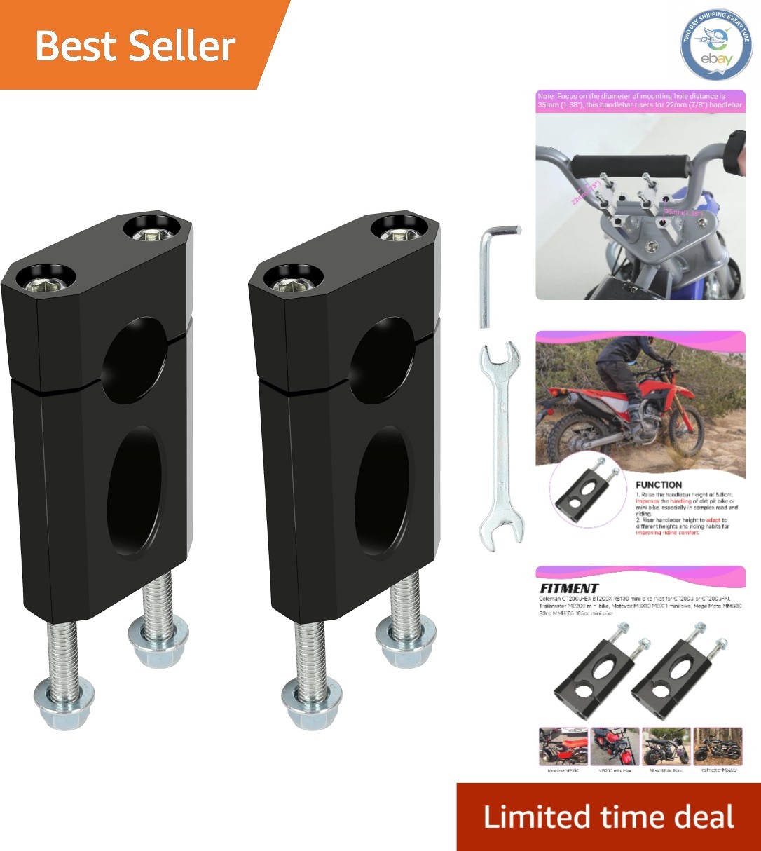 Durable 22mm Handlebar Risers for Improved Control in Dirt Bikes and Mini Bikes
