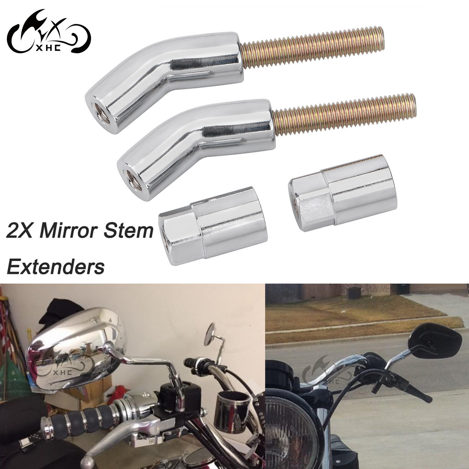 Mirror Stem Extenders Extension Kit For Harley Touring Dyna Super Glide Softail