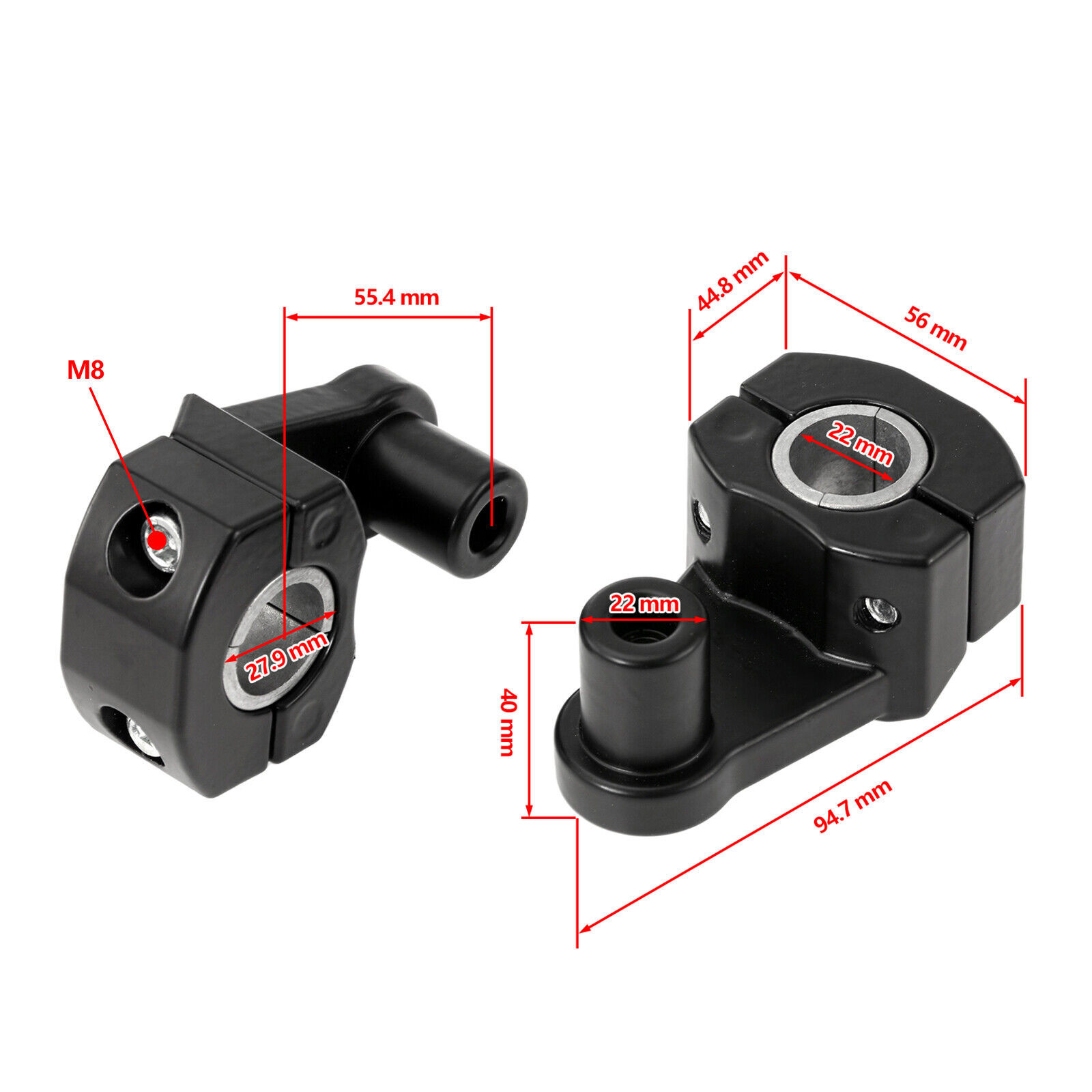 2pcs Motorcycle Handlebar Risers 7/8″ to 1 1/8″ 22mm 28mm Bar Risers Mount Clamp