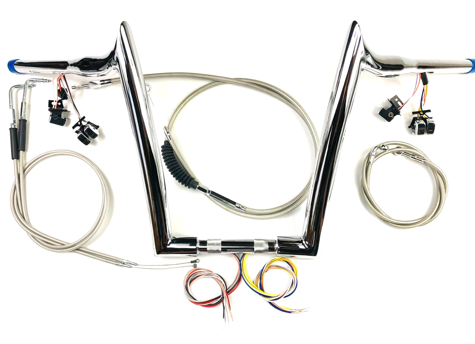 16 x 1.5 MeatHook Ape Hanger Handlebar Kit with Switches 96-06 Harley Heritage