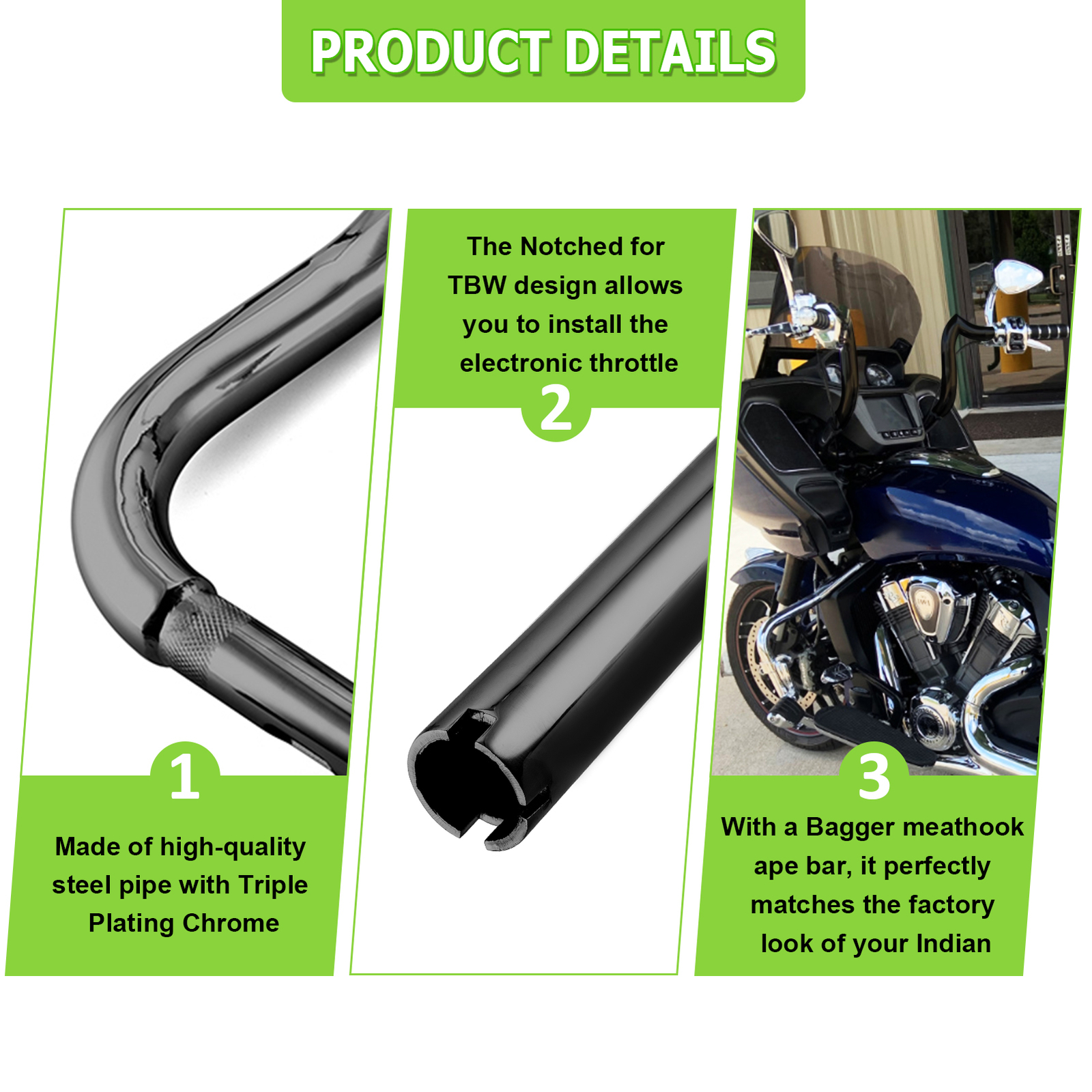 MOFUN 14″ x 1.5″ Fat Bar Bagger Handlebar For Indian Challenger 2020-UP, Black