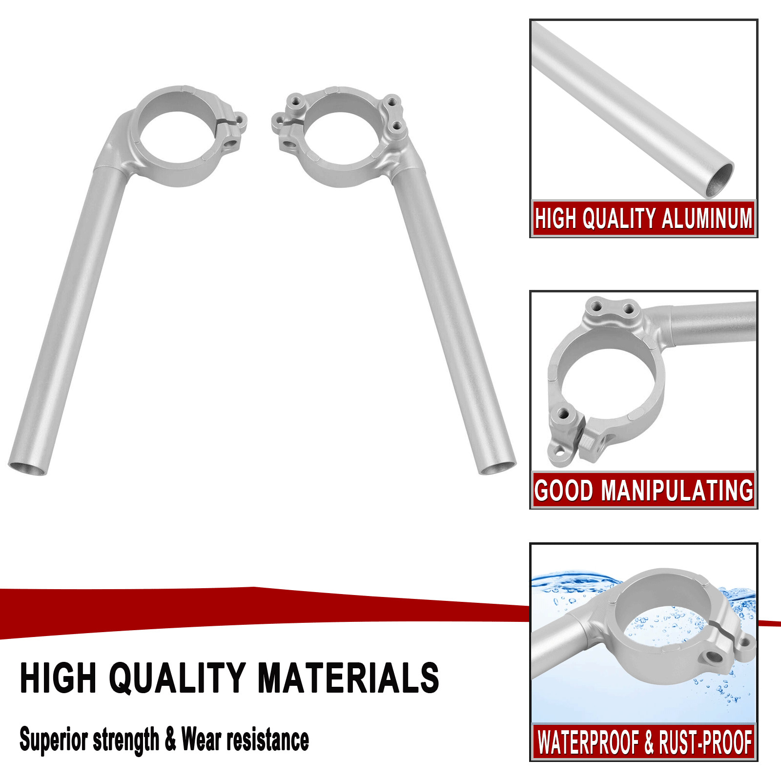Left & Right Clip-on Handlebars For YAMAHA YZF R1 YZF-R1 YZFR1 2004-2008 Silver