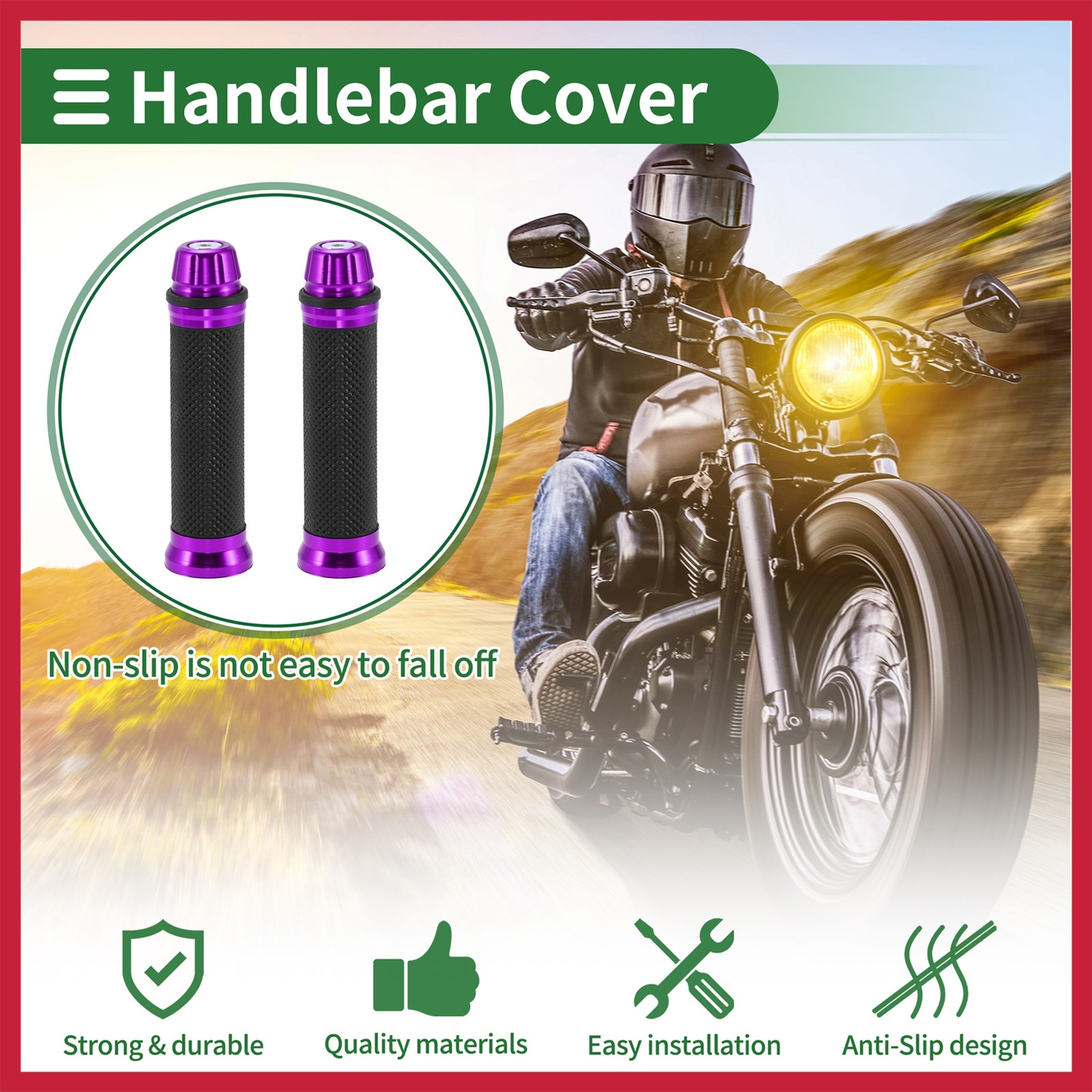 7/8″ 22mm Motorcycle Hand Grips Cover Handlebar Cover Black Purple