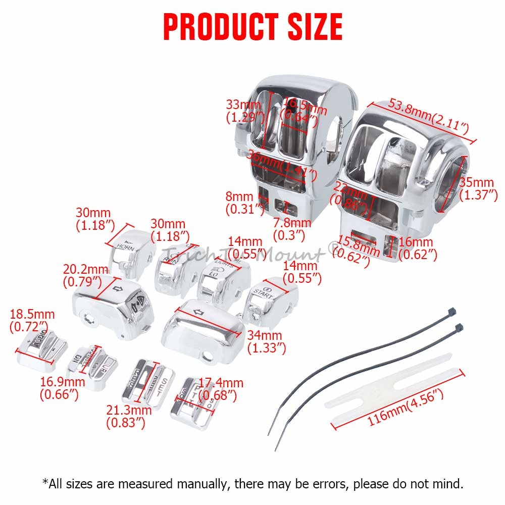 Chrome Switch Housing Covers with 10pcs Button Caps for Harley Touring 1996-2013