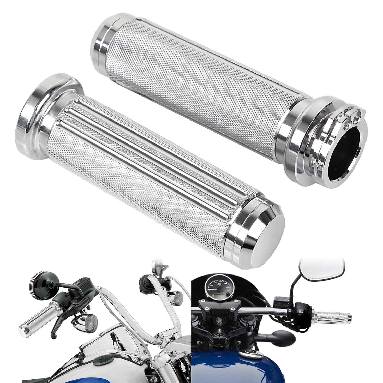 1″ Chrome Diamond Handlebar Hand Grips For Harley Softail Road Glide Dyna V-Rod