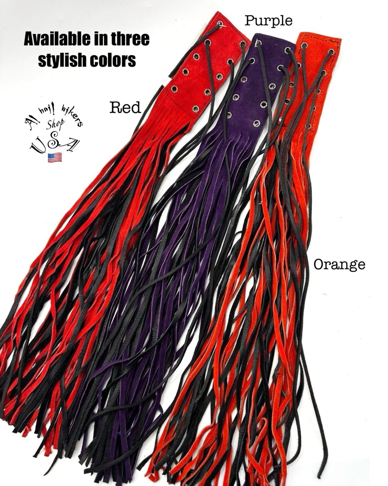 Motorcycle Red/Black Brake Clutch Lever Covers, Natural Leather, Fringed