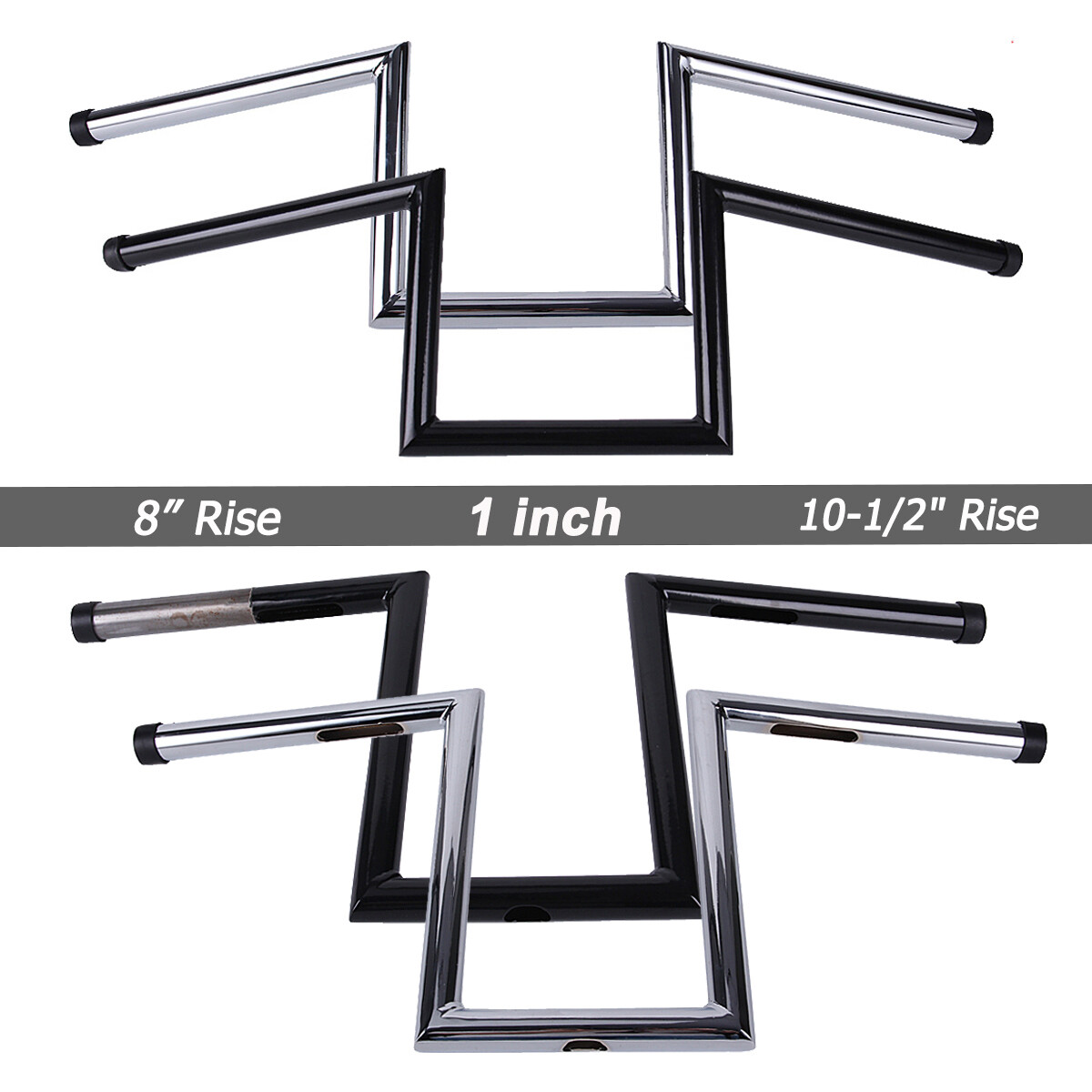 1″ Motorcycle 8″ / 10-1/2″ Rise Ape Hanger Handlebars Z-Bar Drag Bars For Harley