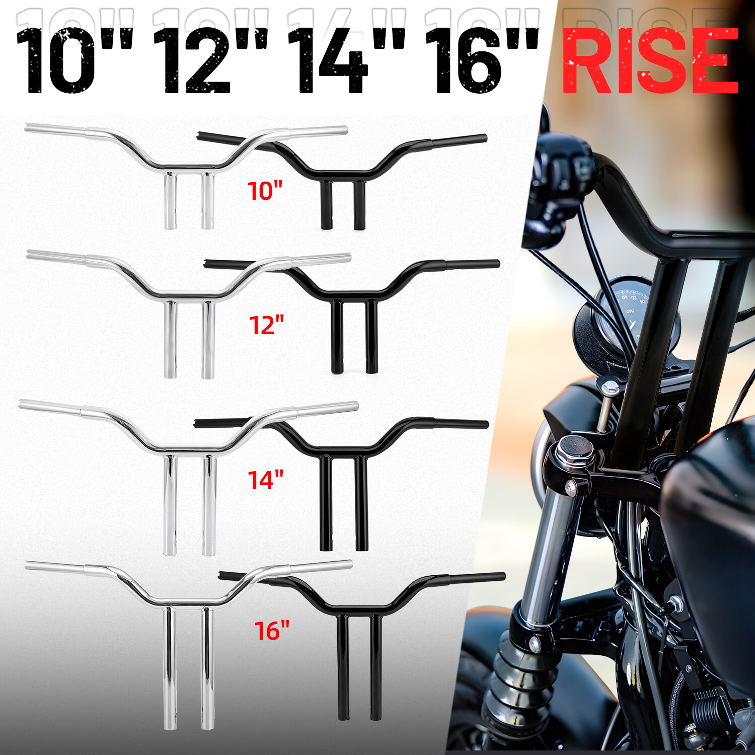 10/12/14/16/18″ Motorcycle MX-T Bars Handlebar For Harley Sportster 883 Softail