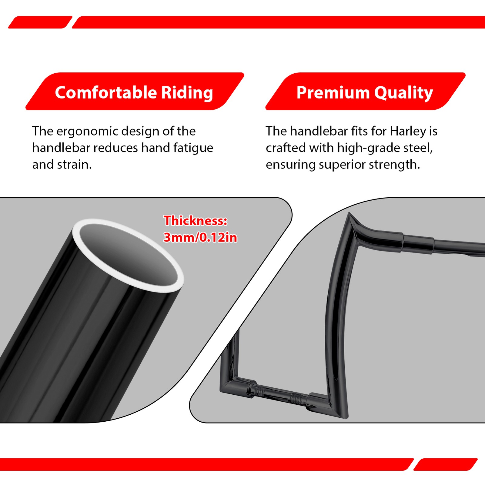 14″ Rise 8″ Pullback For Harley Softail Dyna Black Steel Pre-wired Ape Handlebar