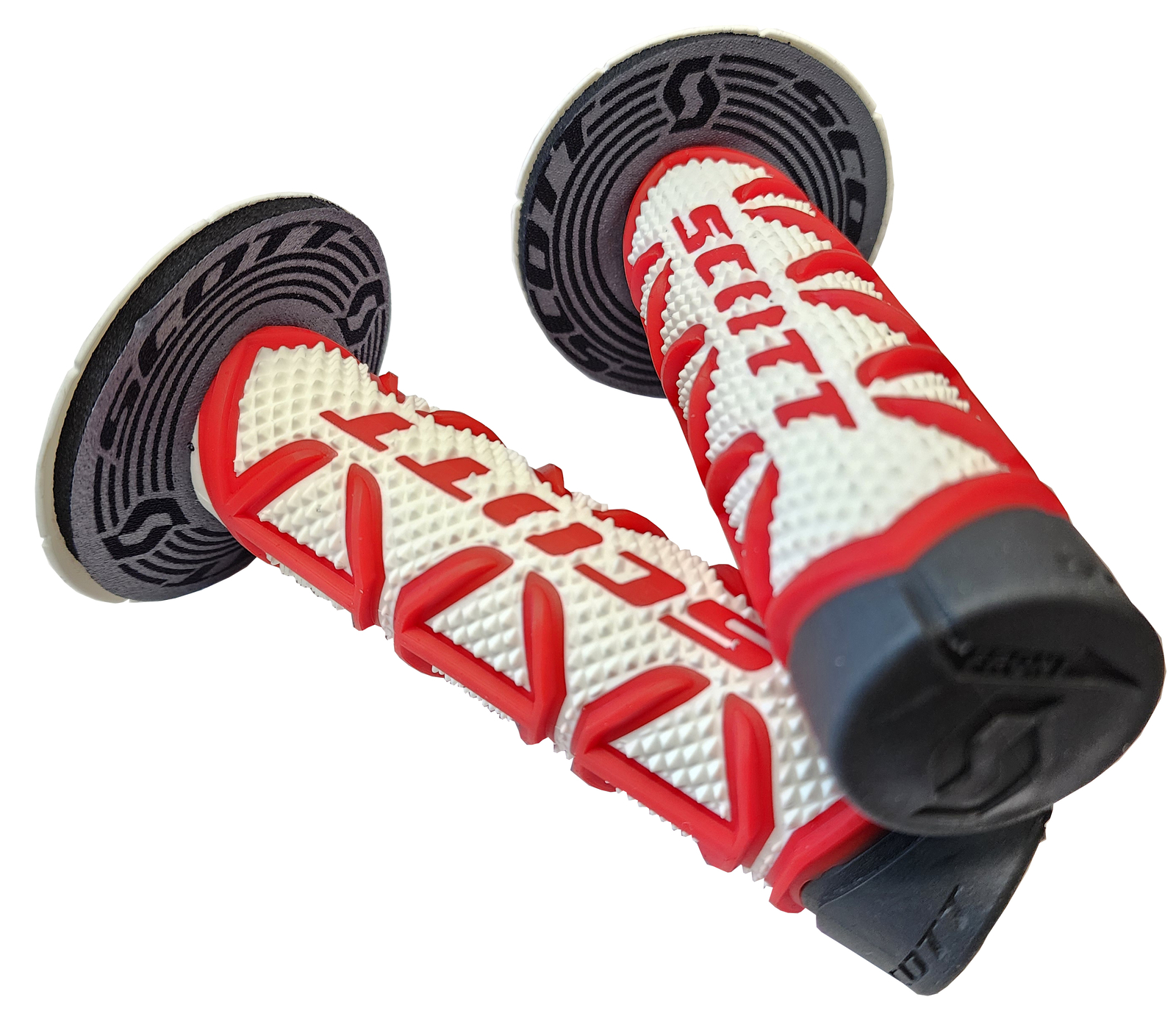 SCOTT DIAMOND HANDLEBAR GRIPS RED WHITE WITH DONUTS MOTOCROSS DIRTBIKE