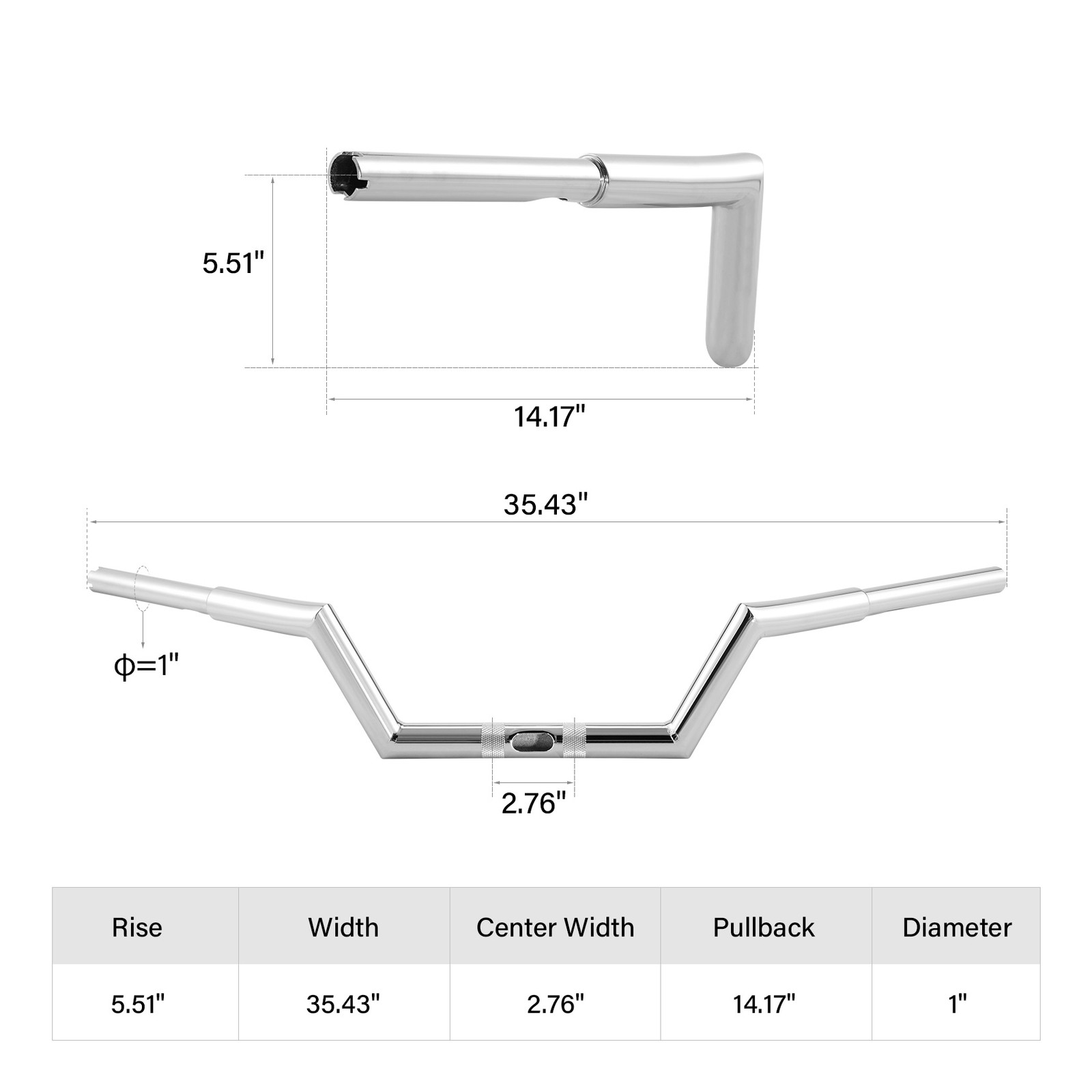 Chrome 1.25″ Low Rise Z Bar 6″ Rise Handlebar Fits For Harley Road King Glide