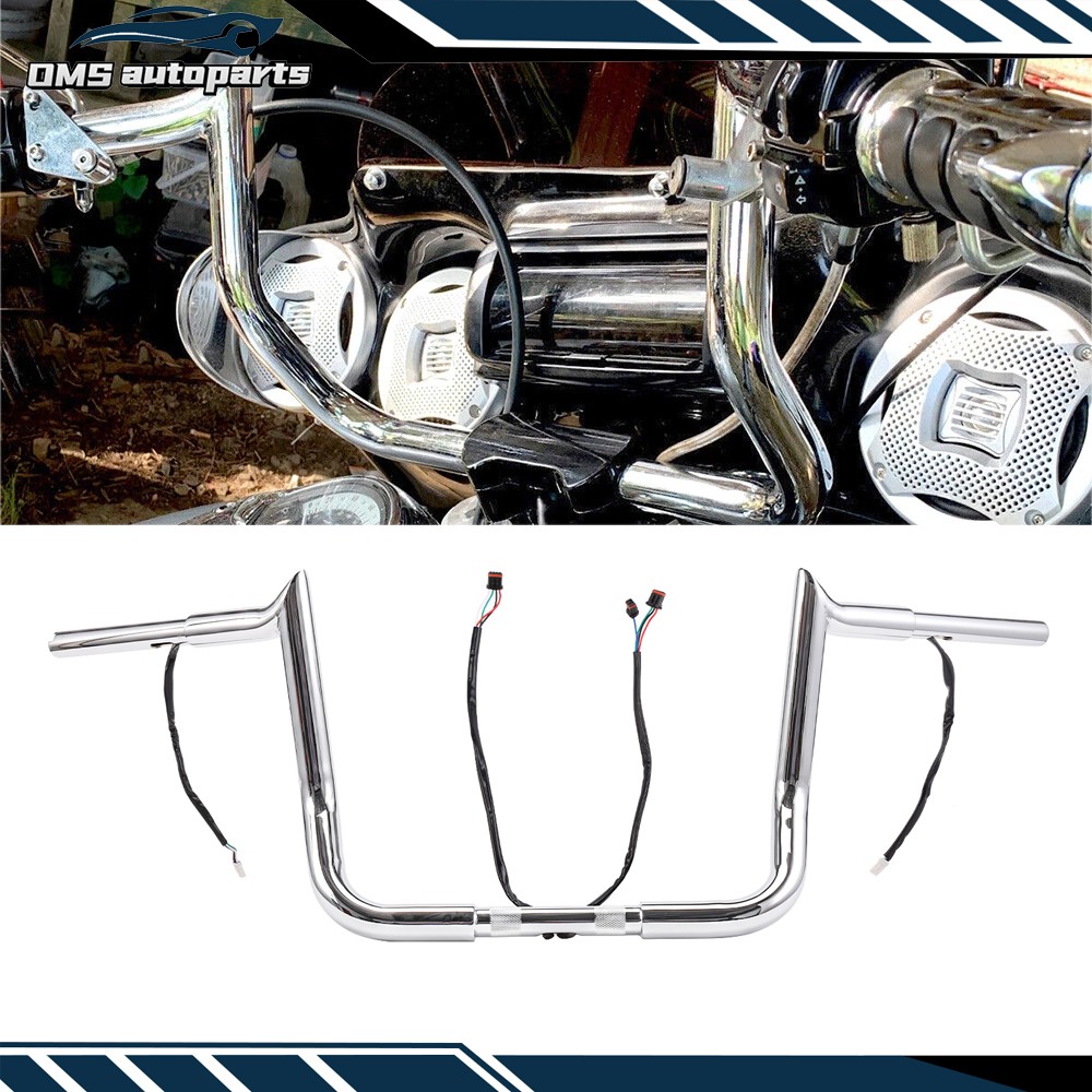 Chrome PRE-WIRED 12″ Meathook Handlebar for Harley Touring Street Glide 2014-25