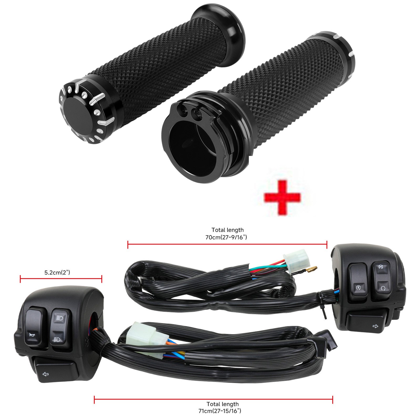 Black Motorcycle 1″ Handlebar Hand Grips w/ Switches Control Housing For Harley
