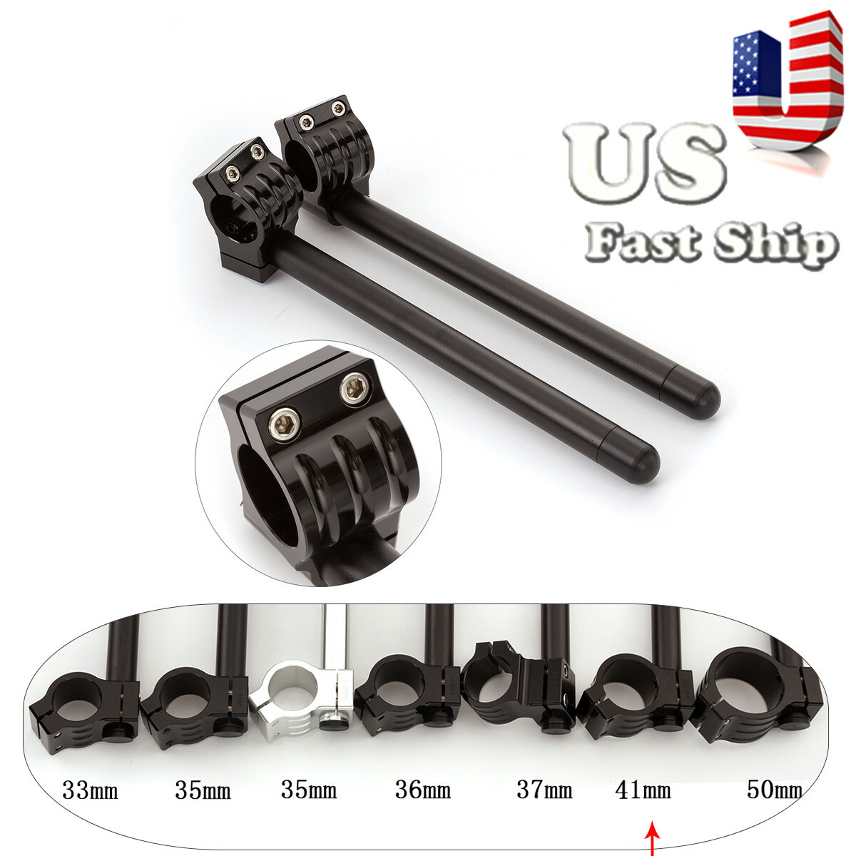 CNC Black 39MM Handlebars Clip Ons Handle Bars Clipons Handlebars Left & Right