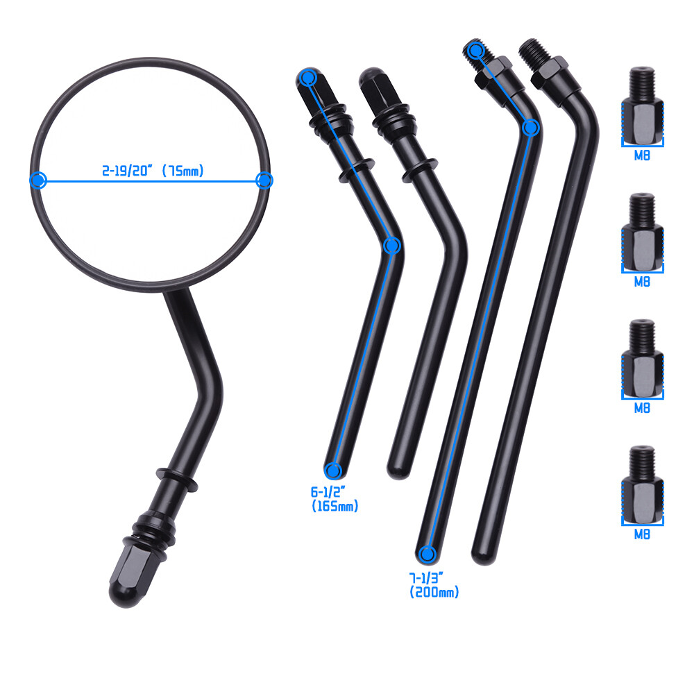 75mm Round Mirrors Long Stem For Triumph Bonneville T100 Scrambler Street Triple