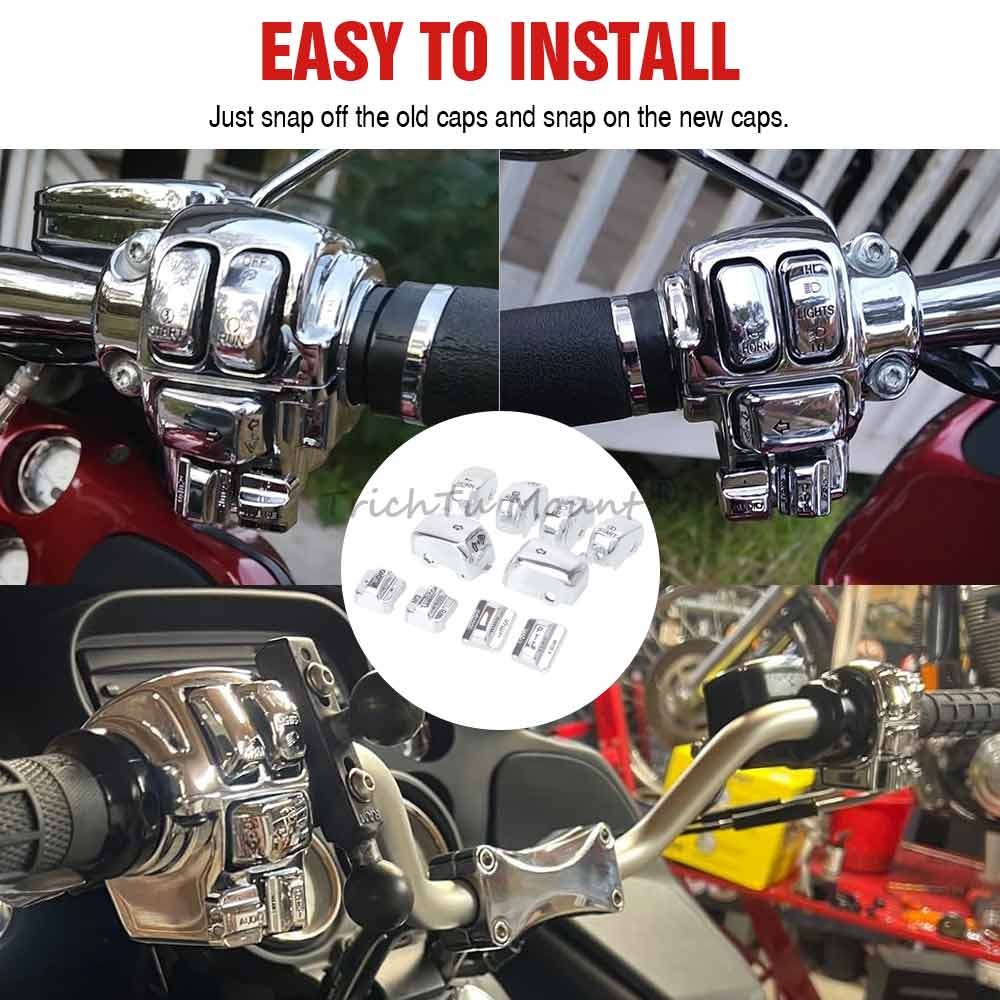 Chrome Switch Housing Covers with 10pcs Button Caps for Harley Touring 1996-2013