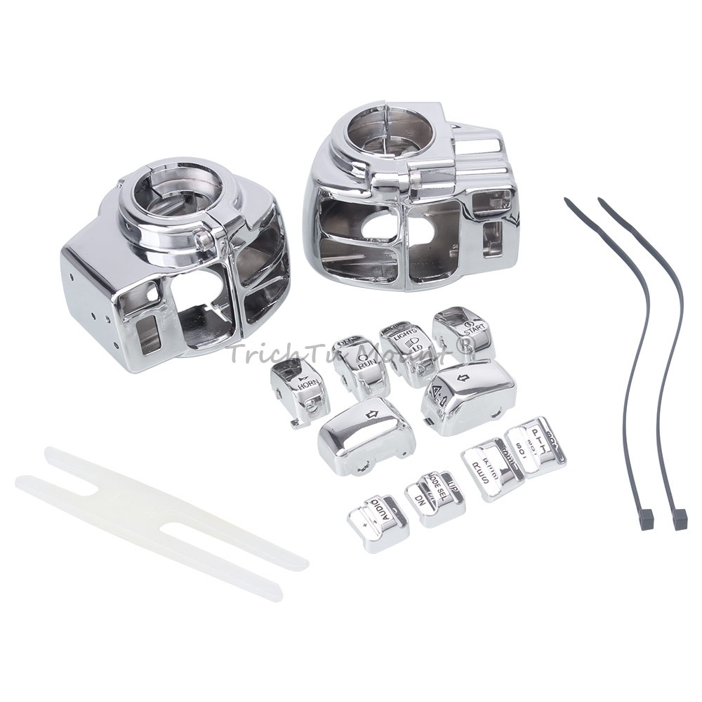 Chrome Switch Housing Covers with 10pcs Button Caps for Harley Touring 1996-2013