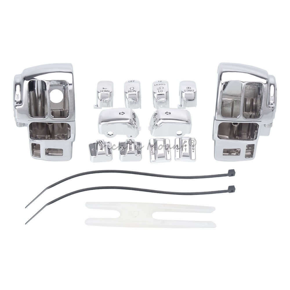 Chrome Switch Housing Covers with 10pcs Button Caps for Harley Touring 1996-2013