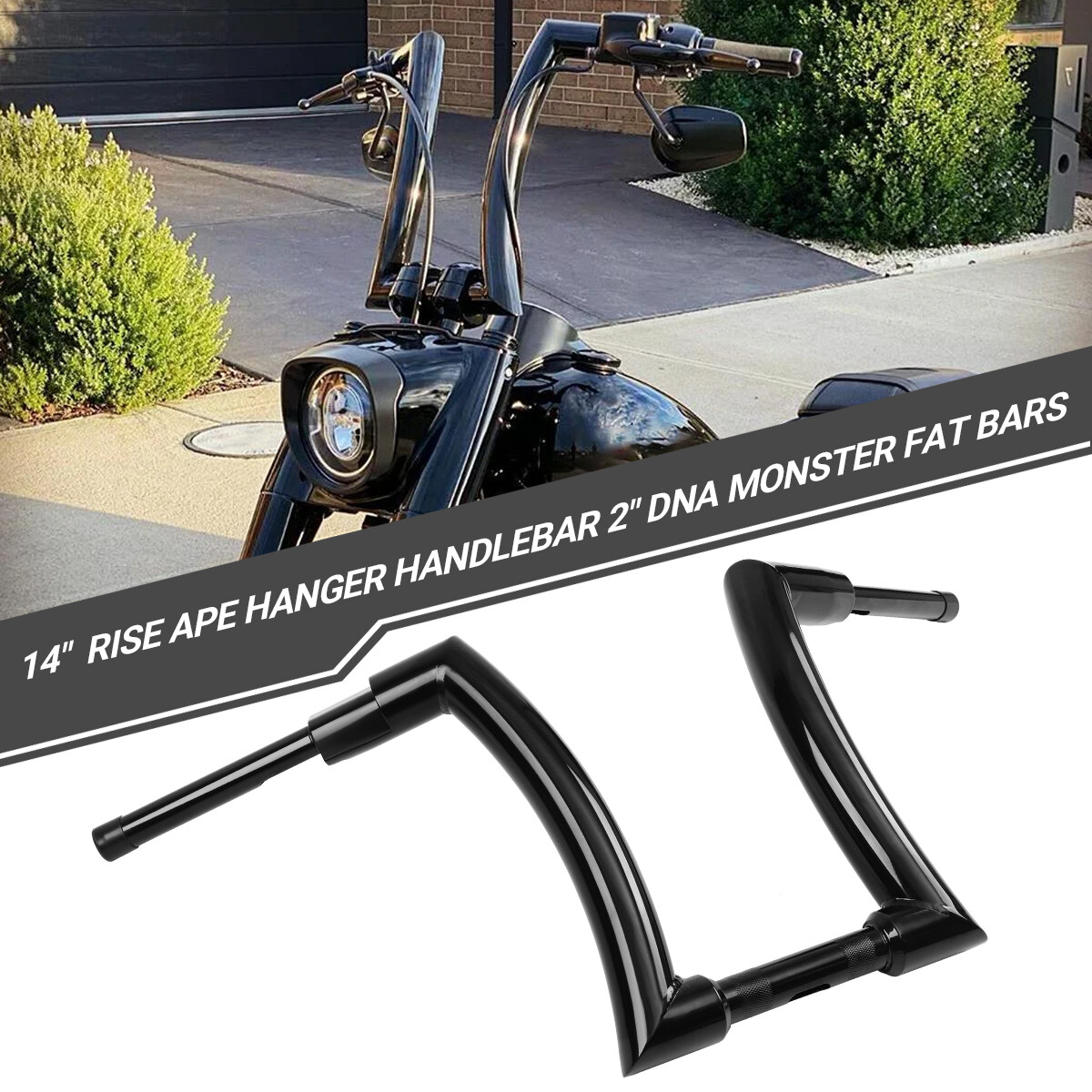 Handlebar 14″ Rise DNA Monster Fat APE 2″ Hanger Bars For Harley Touring Softail