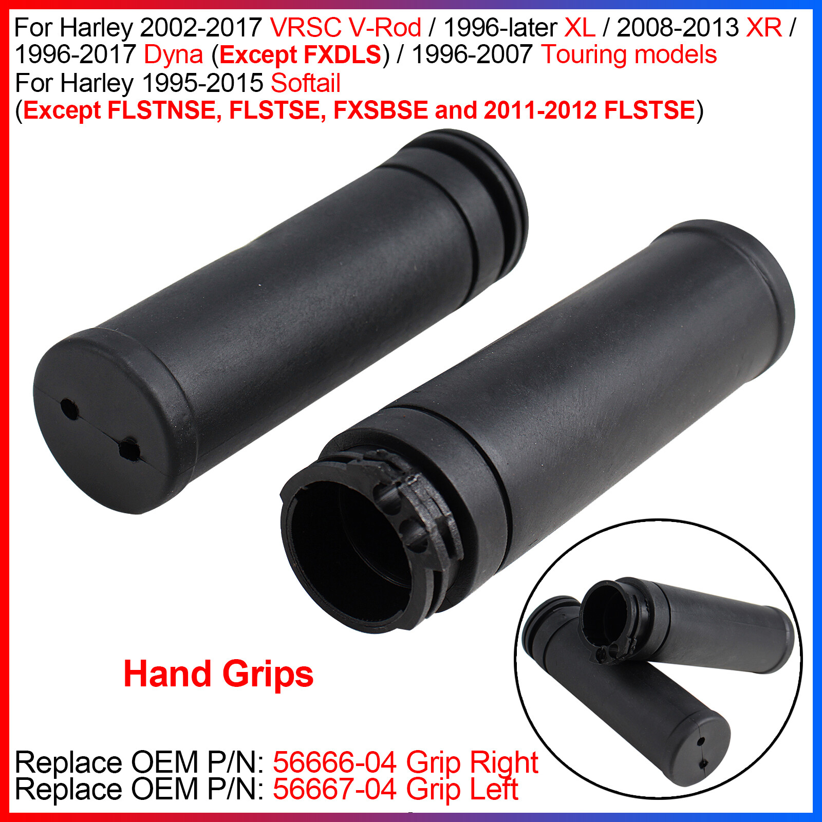 A Pair of Front 1inch Rubber & Plastic Hand Grips #56666-04 #56667-04 For Harley