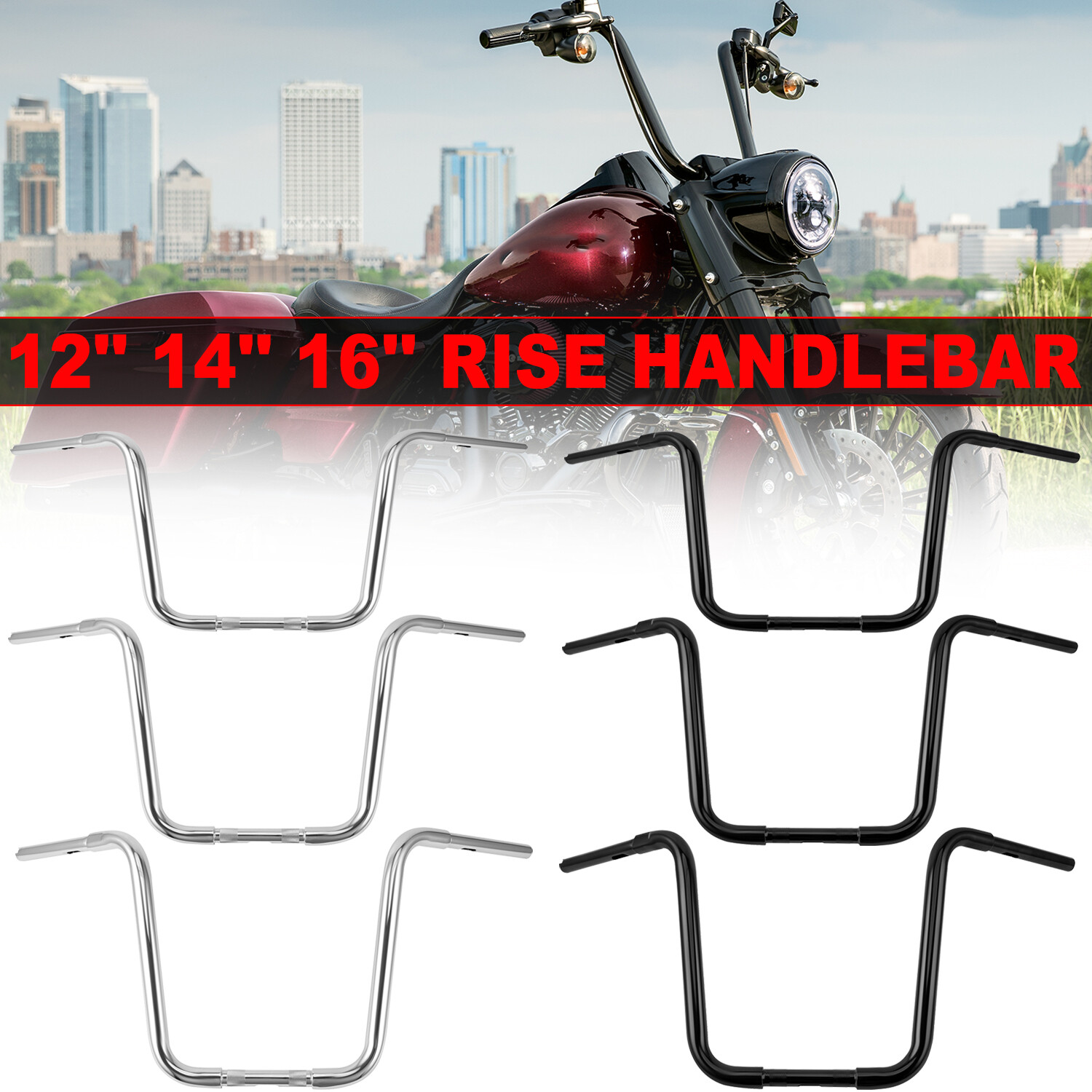 10″ 12″ 14″ 16″ 18” Rise APE Hanger Handlebar 1-1/4″ DNA Fat Bars For Harley XL