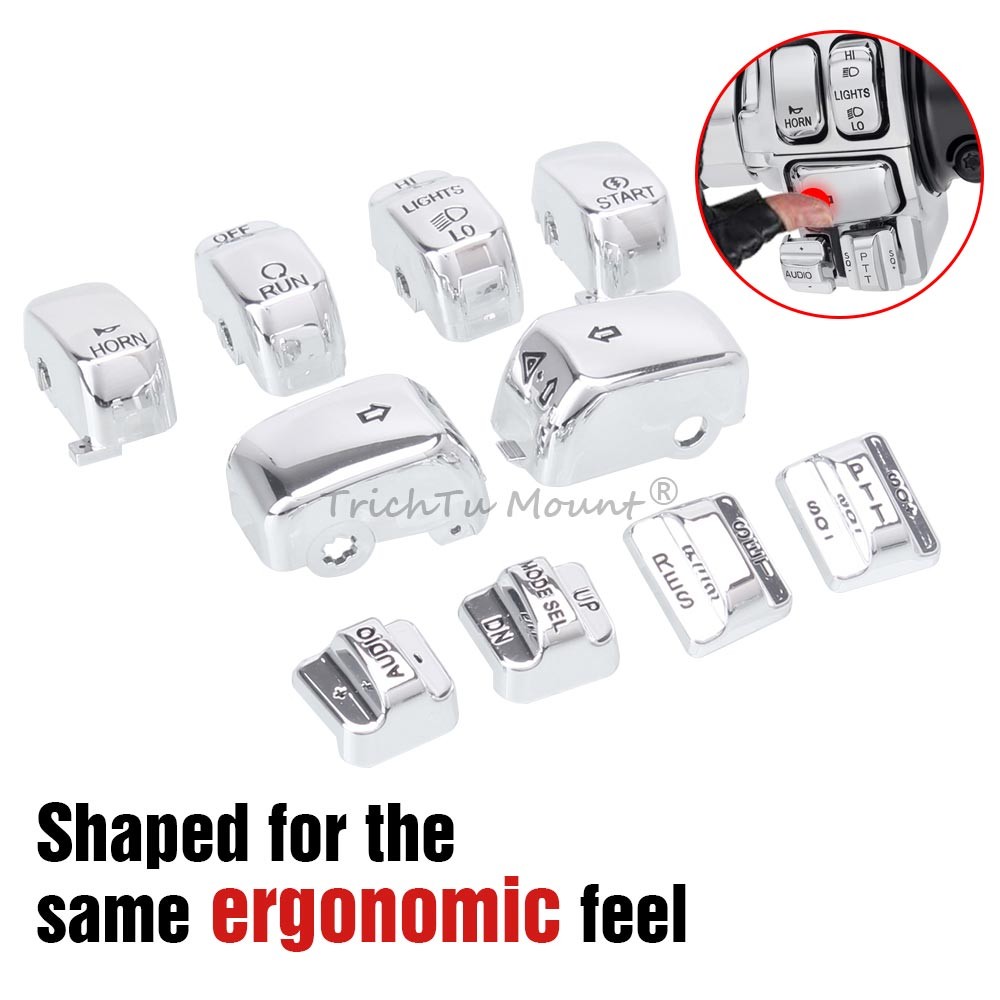 Chrome Switch Housing Covers with 10pcs Button Caps for Harley Touring 1996-2013