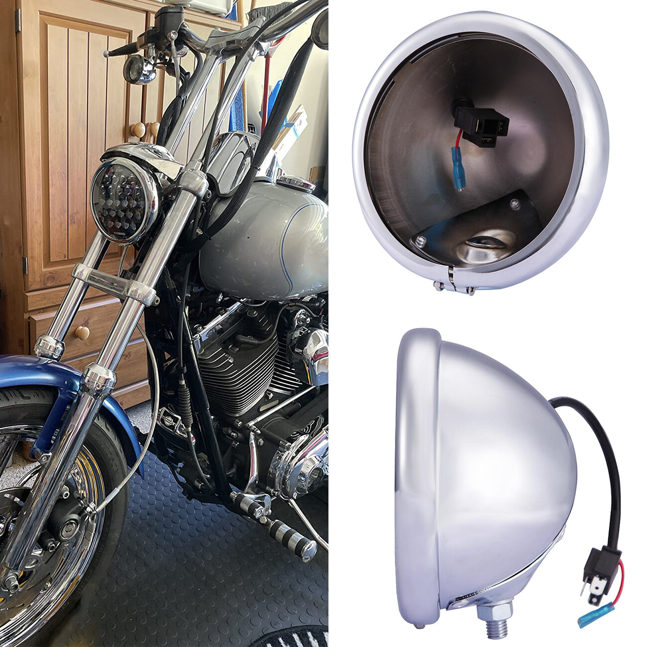 5 3/4″ 5.75 Inch Led Headlight Housing Bucket Cover for Harley Motorcycle Chrome