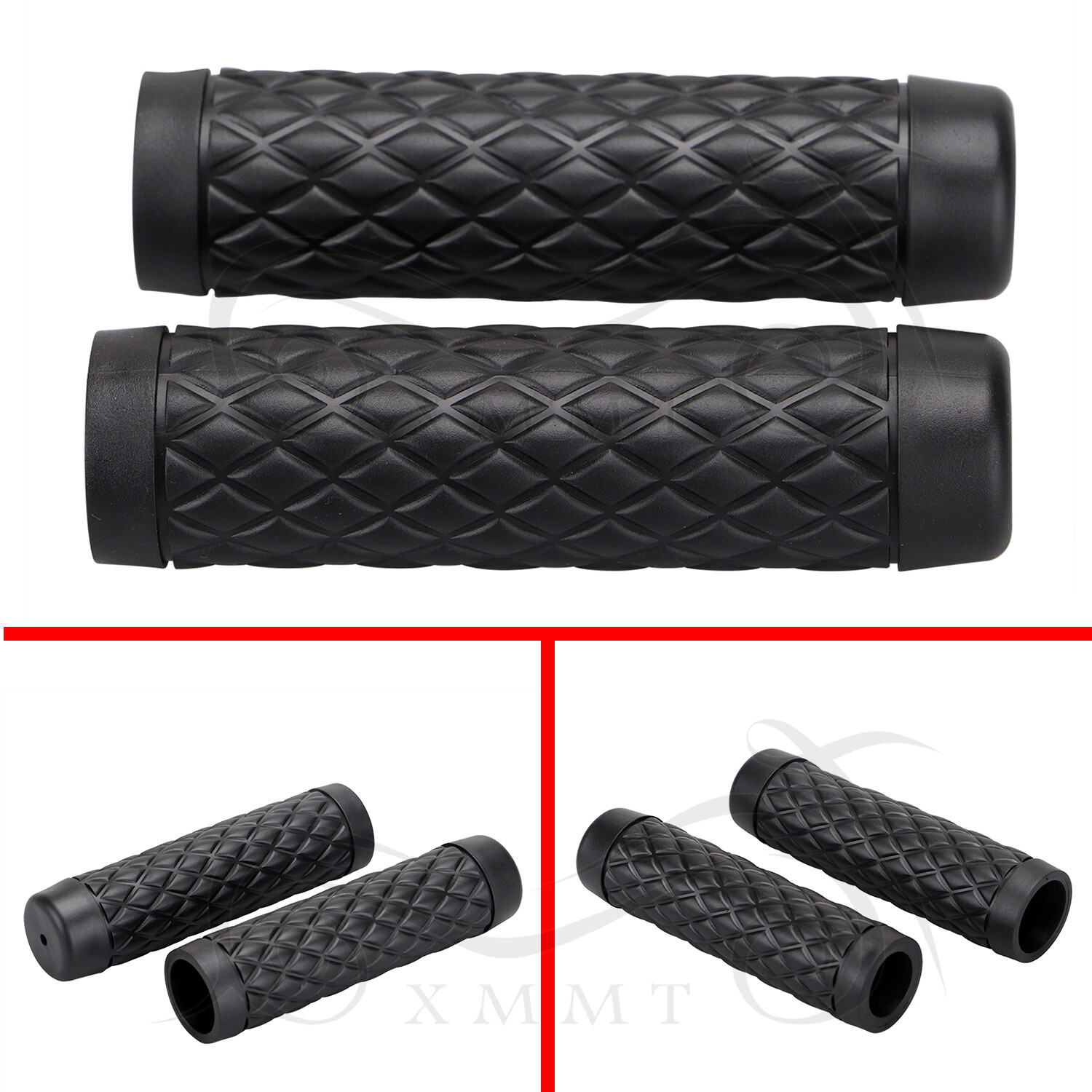 Black Rubber Handle Bar Hand Grips For Harley Road King Dyna Heritage Softail