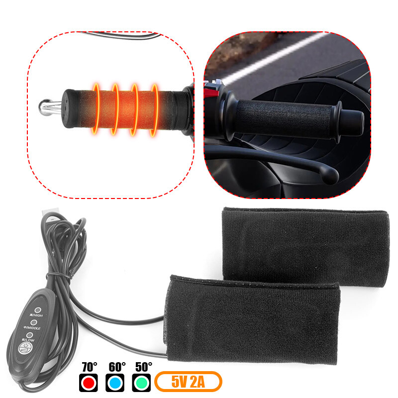 Electric Heated Motorcycle Hand Grips Adjustable Handlebar Cover Warmer Handle