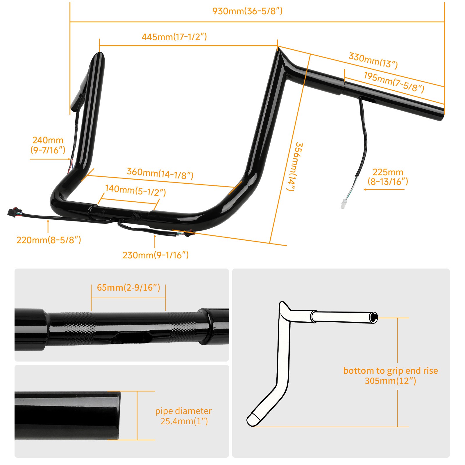 14″ 12” Meathook Pre-Wired Handlebar For Harley Ultra Limited Street Glide 14+