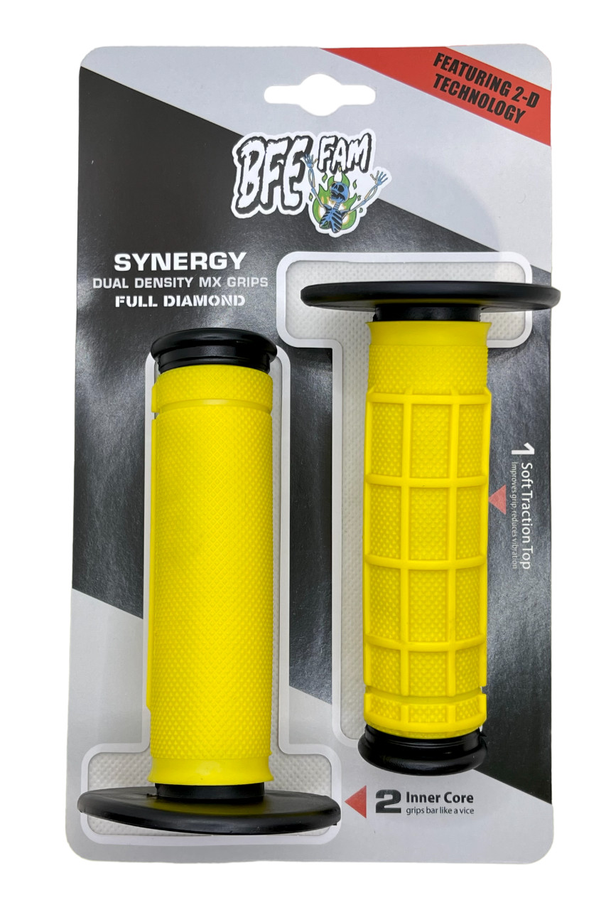 BFE MX Grips Half Waffle Dual Compound BLK/YEL Motorcycle Dirt Bike Dual Sport