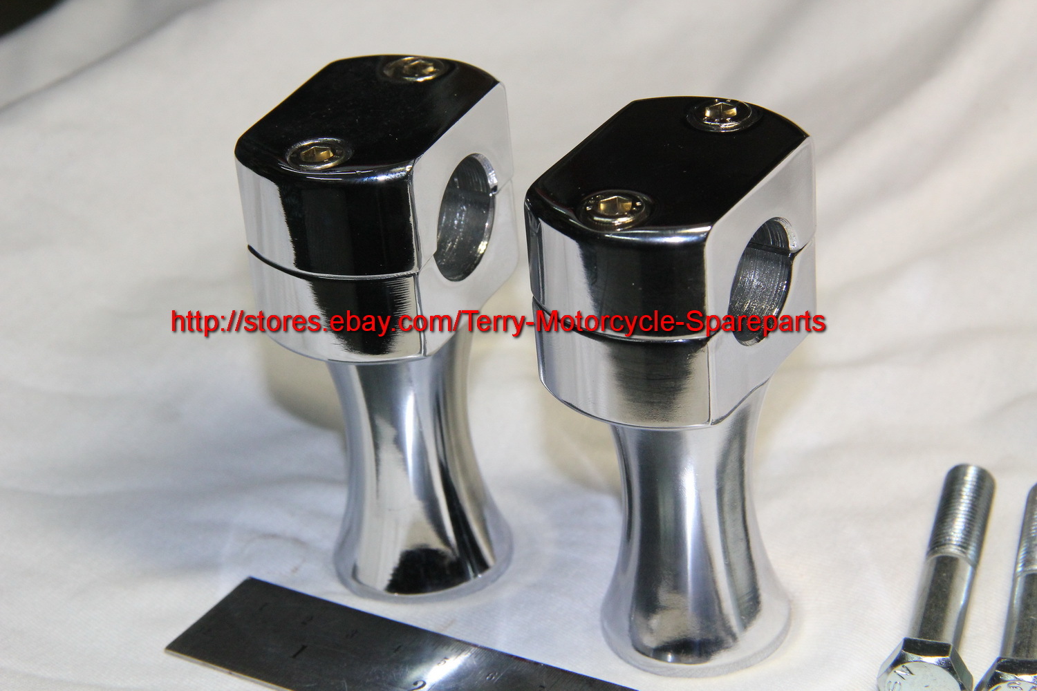 Motorcycle Handle Bar Riser 7/8in dia Straight 3in up V2 Chromed Steel Pair new